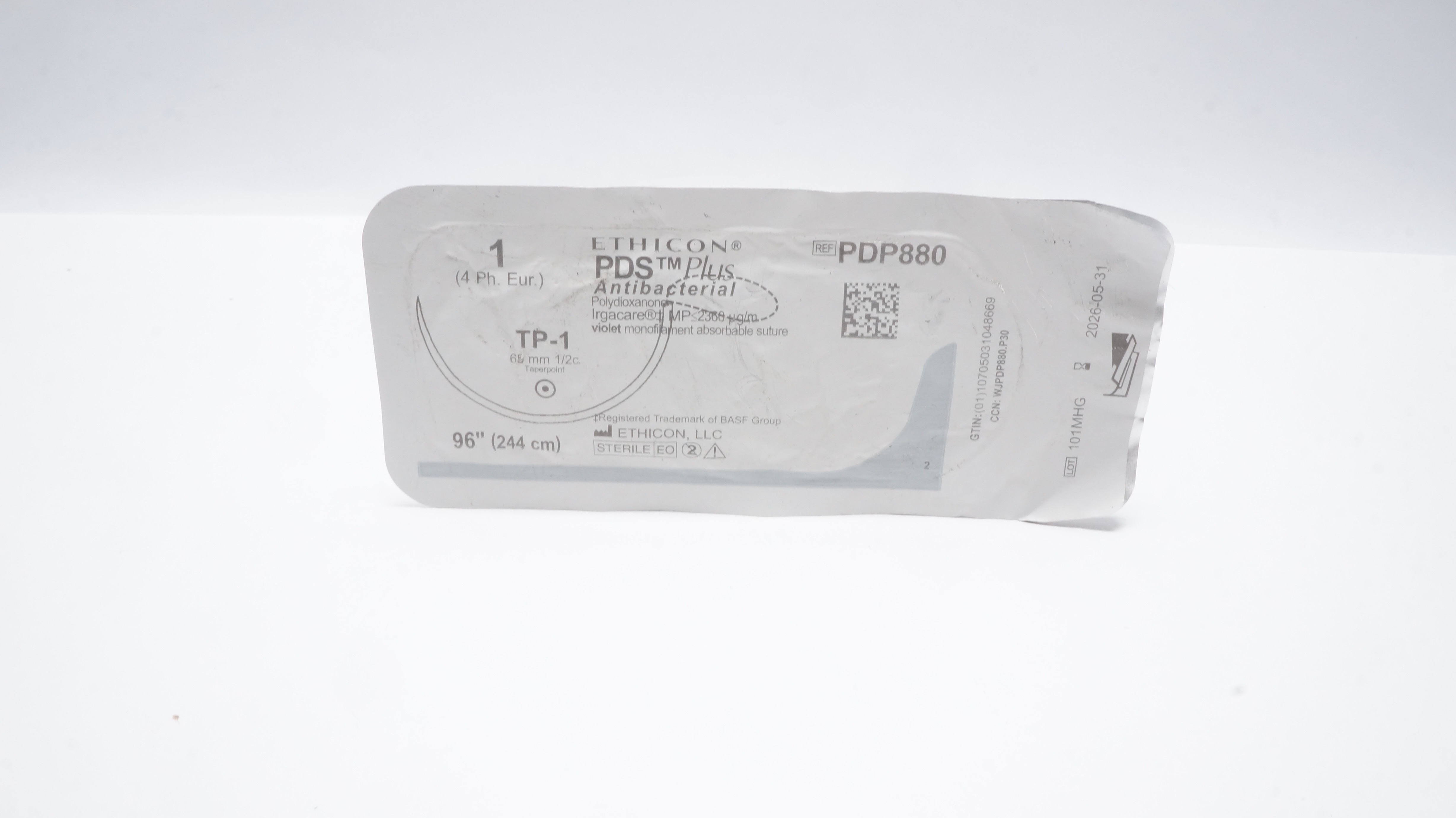 Ethicon PDP880 1 PDS Plus Polydioxanone Stre TP-1 65mm 1/2c Taperpoint 96inch
