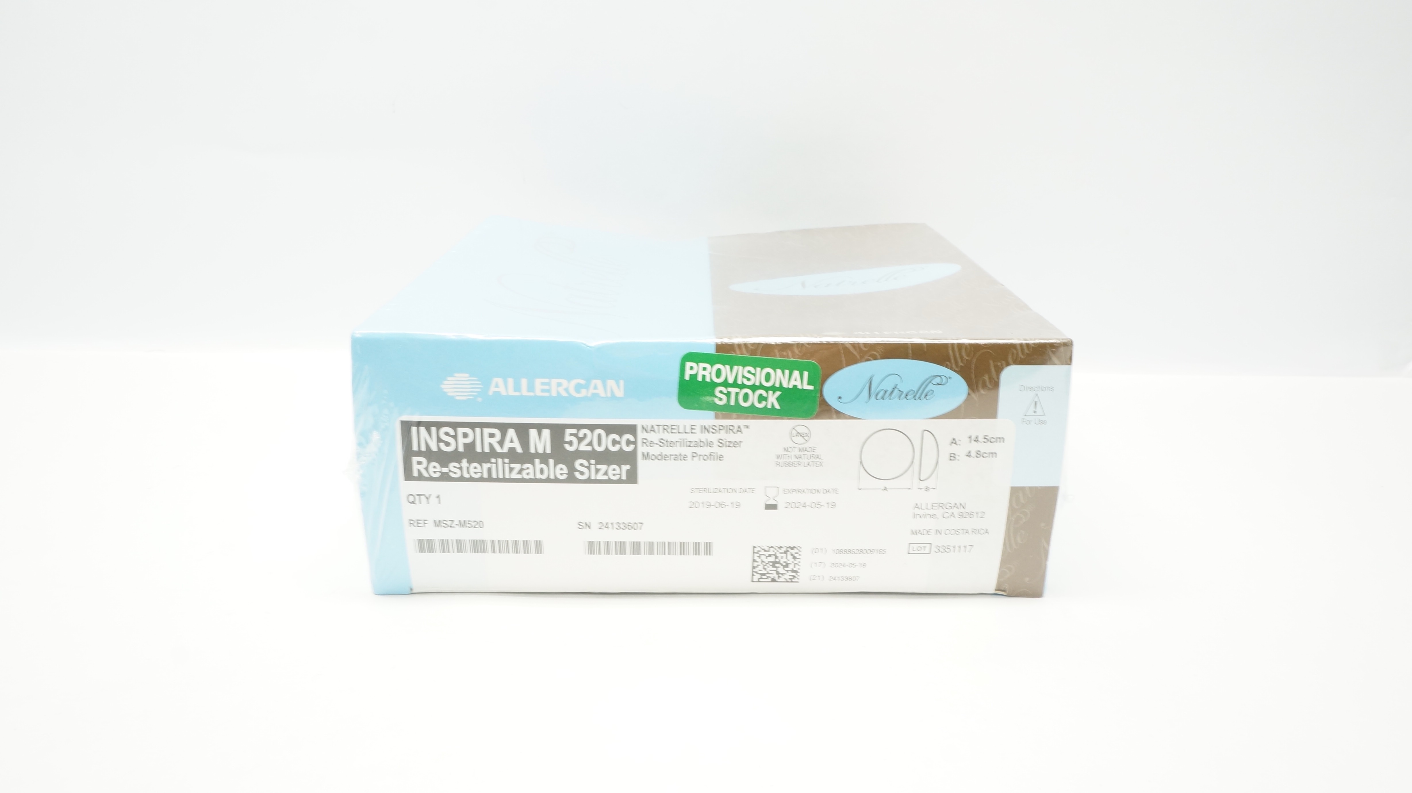 Allergan MSZ-M520 Natrelle Inspira M Re-Sterilizable Sizer 14.5cm x 4.8cm (x)