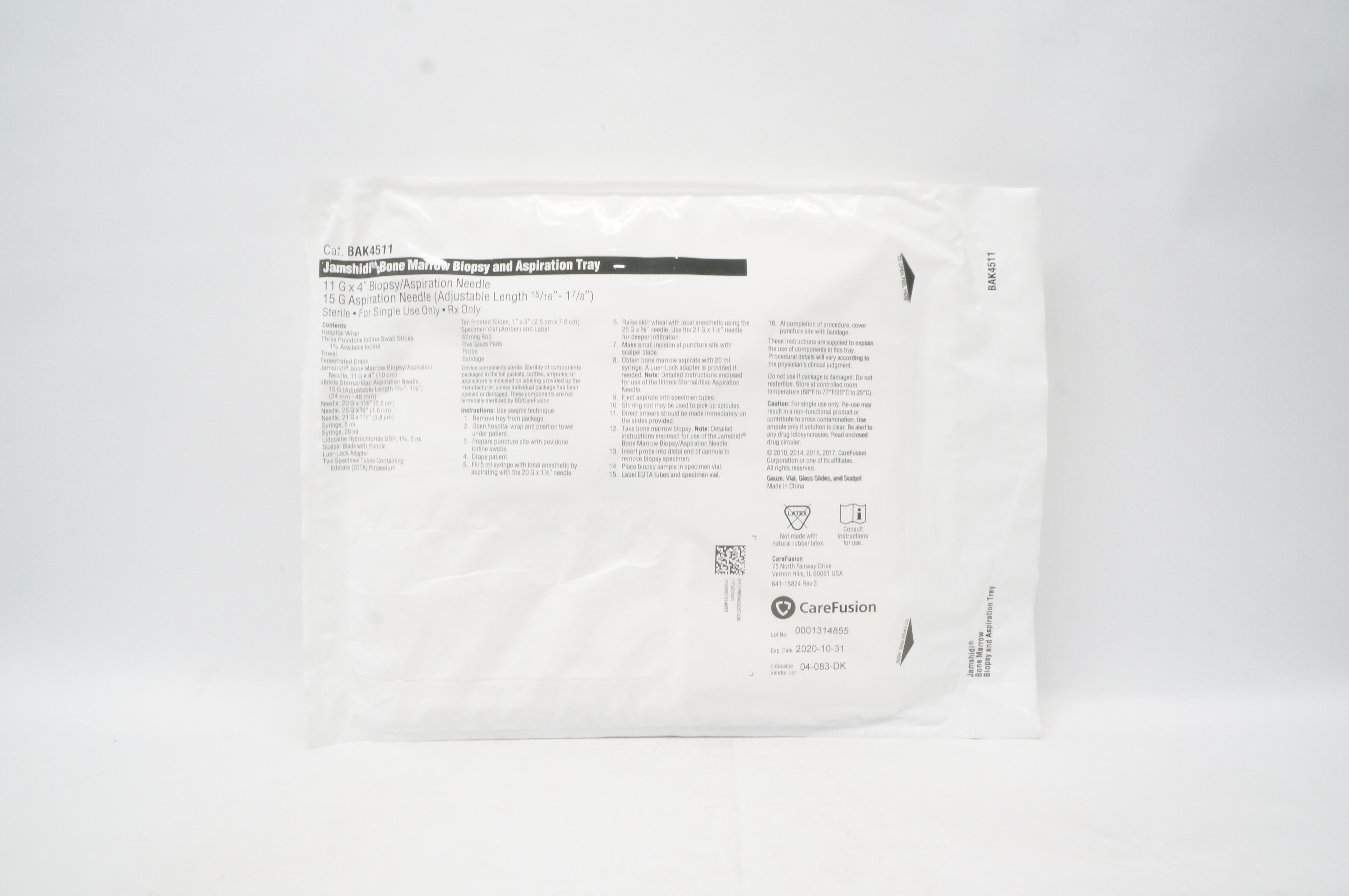 CareFusion BAK4511 Jamshidi Bone Marrow Biopsy & Aspiration Tray 11G x 4inch (x)