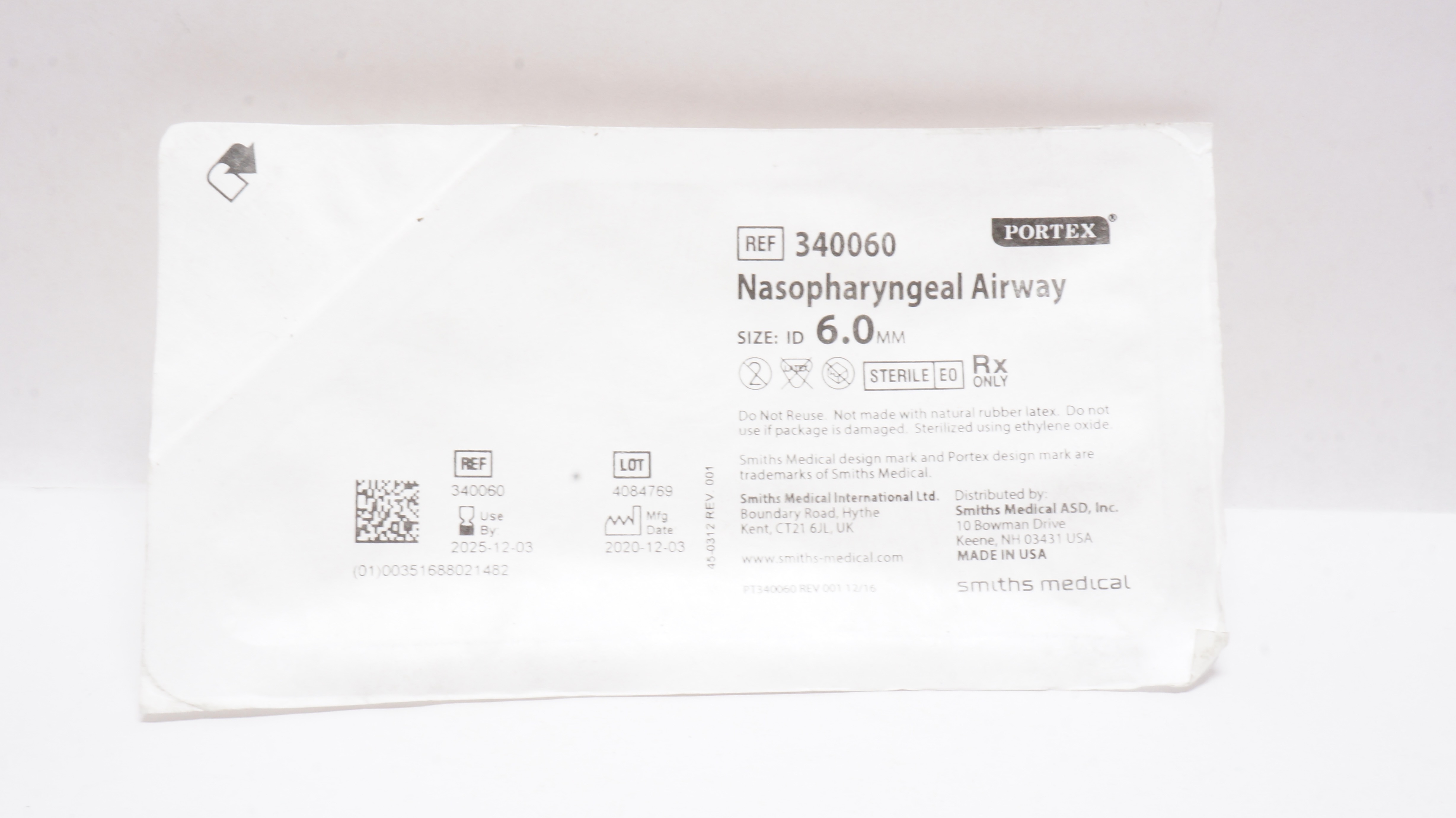 Smiths Medical 340060 Portex Nasopharyngeal Airway 6.0mm I.D.