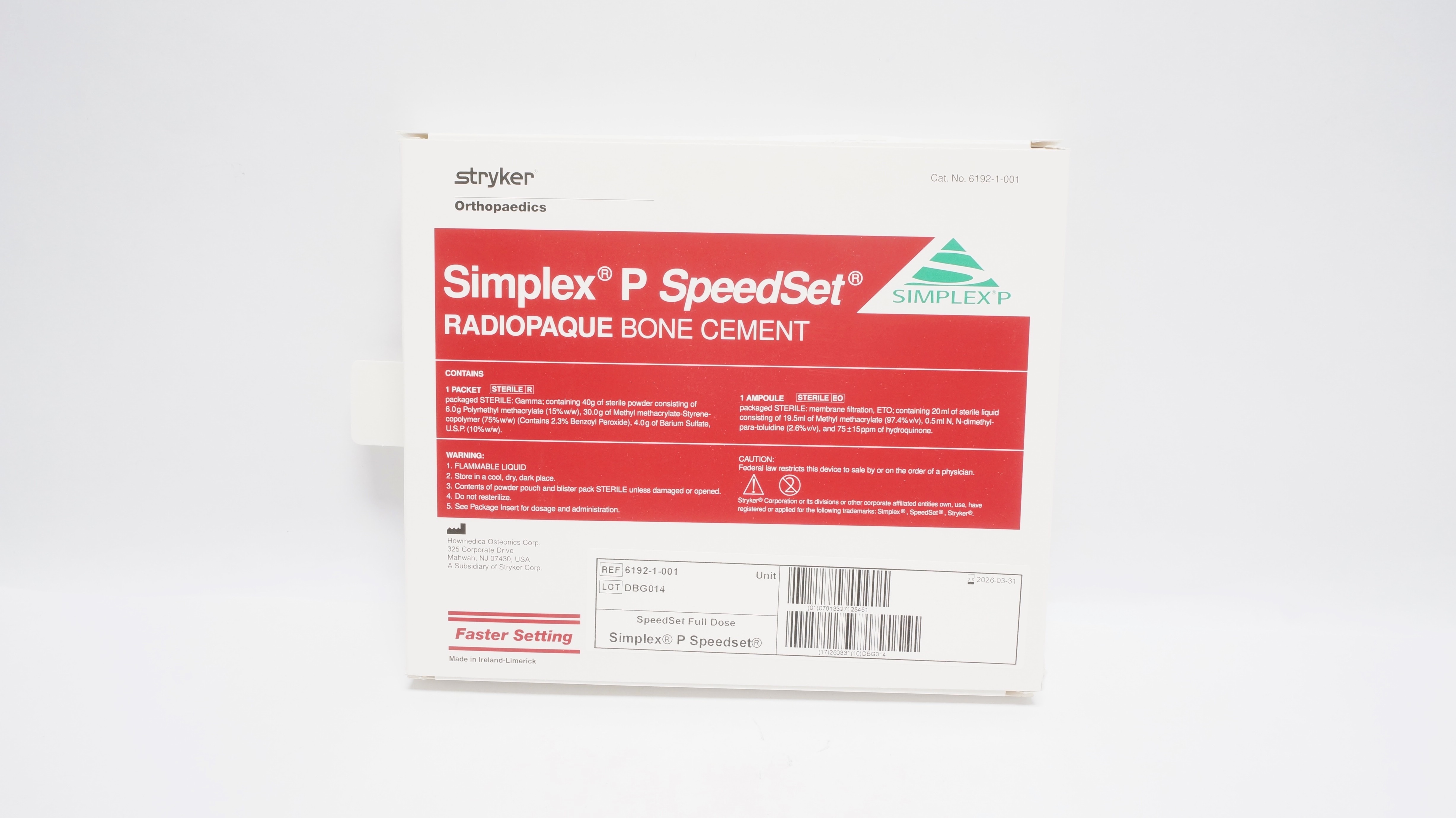 Stryker 6192-1-001 Simplex P SpeedSet Radiopaque Bone Cement