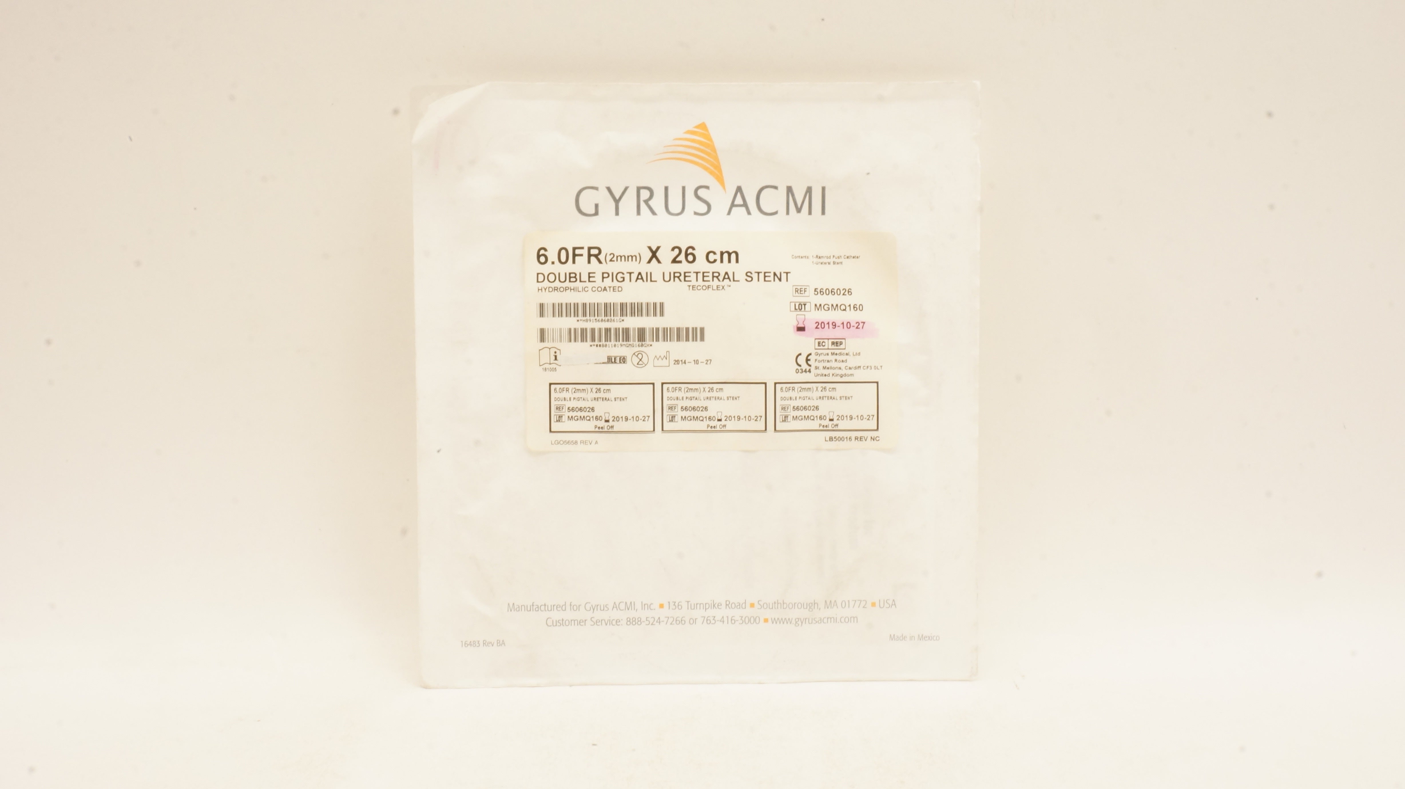 Gyrus ACMI 5606026 Double Pigtail Ureteral Stnt 6.0Fr x 26cm (x)