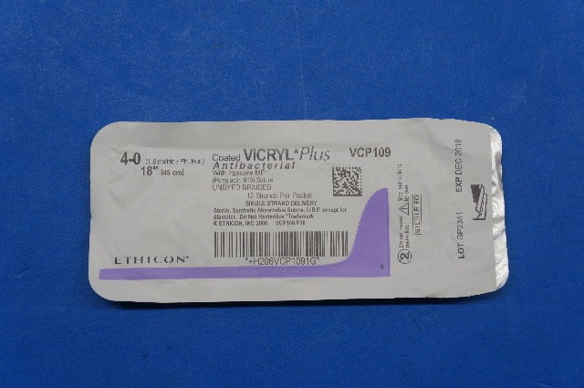 Ethicon VCP109 4-0 VICRYL Plus, Antibacterial, Undyed Braided, 18