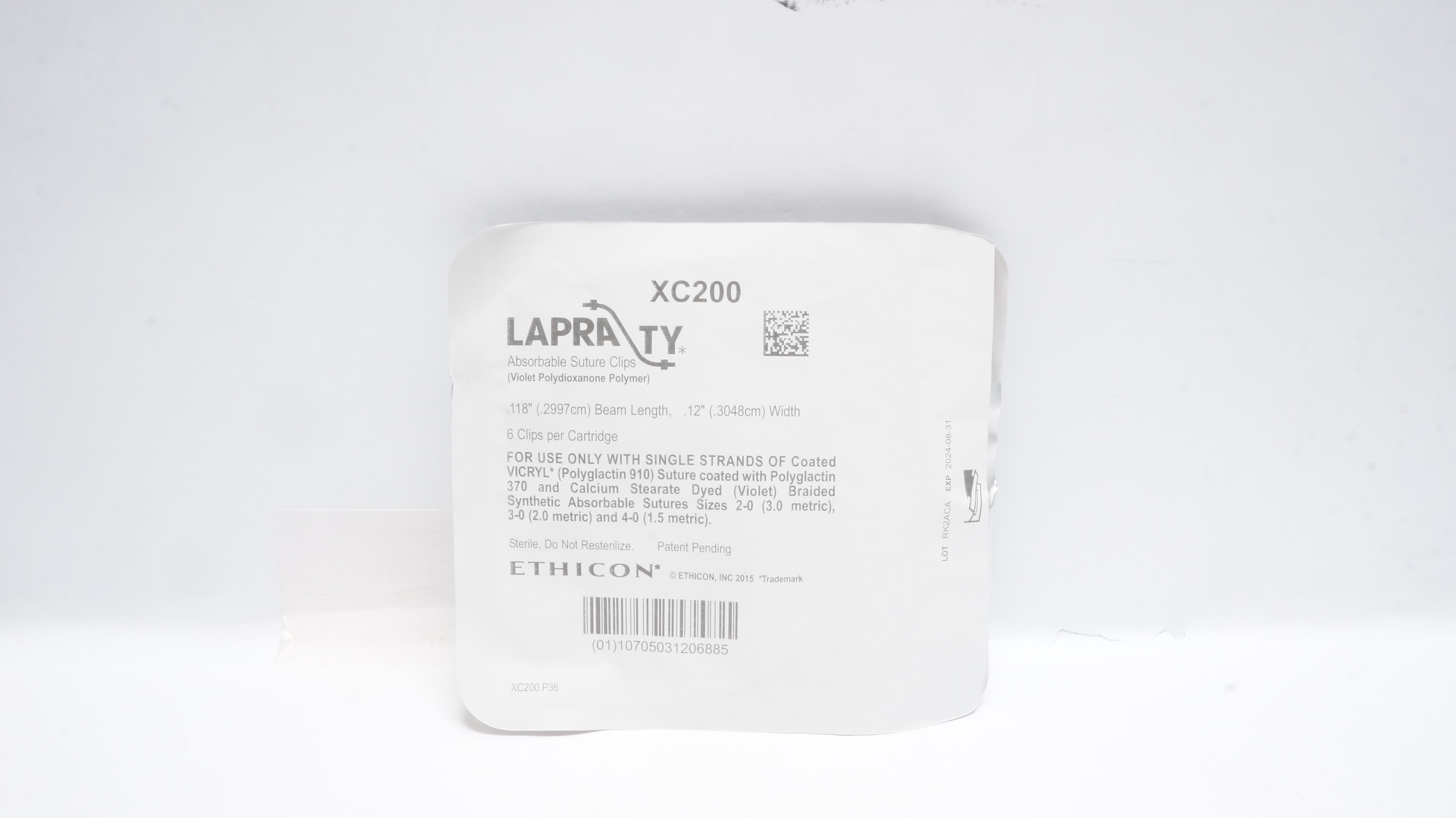 Ethicon XC200 LAPRA TY Absorbable Stre. Clips, Beam Length 12inch x 118inch (x)
