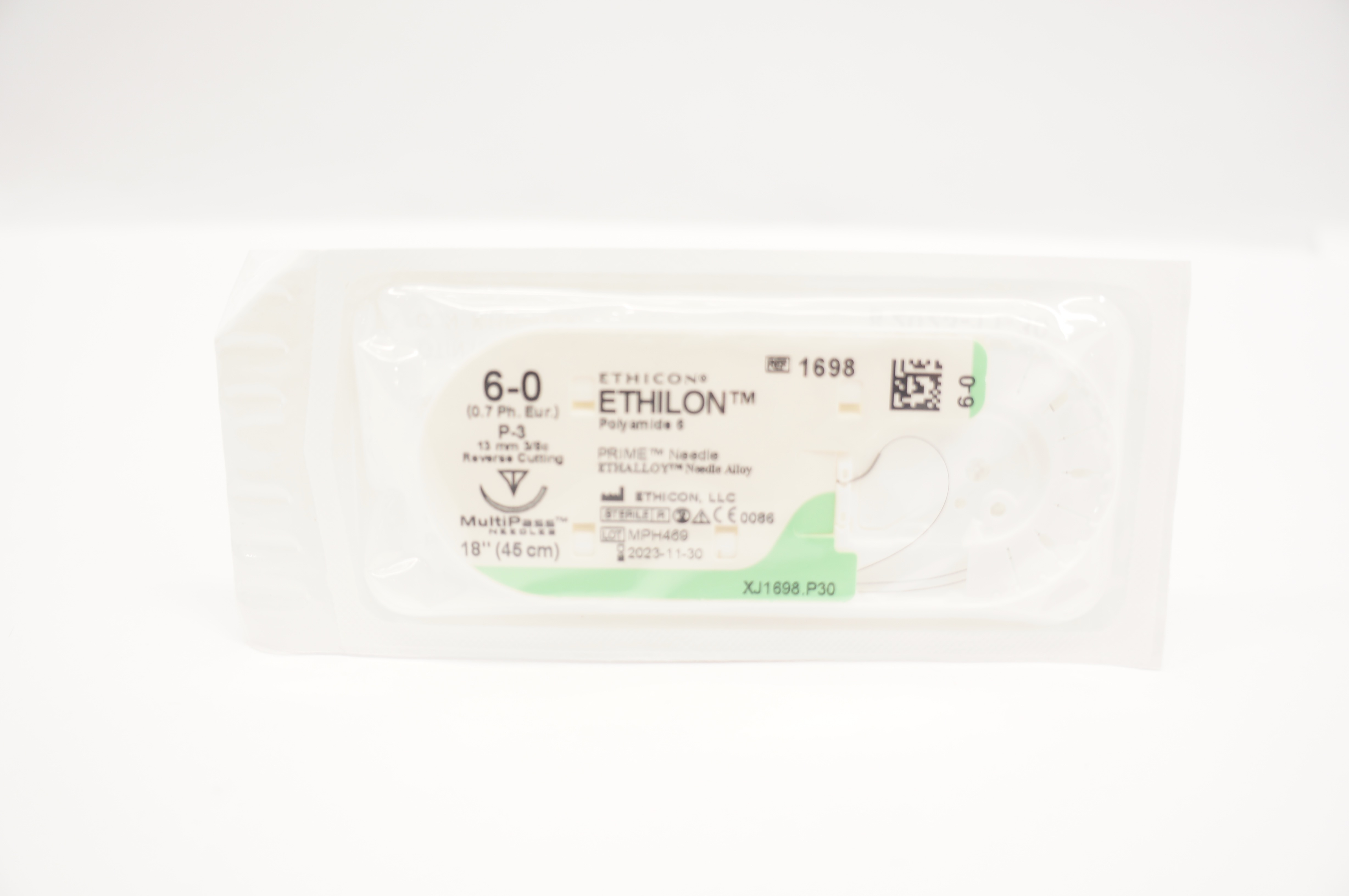 Ethicon 1698 6-0 Ethilon Polyamide 6 Stre P-3 13mm 3/8c Reverse Cutting, 18inch