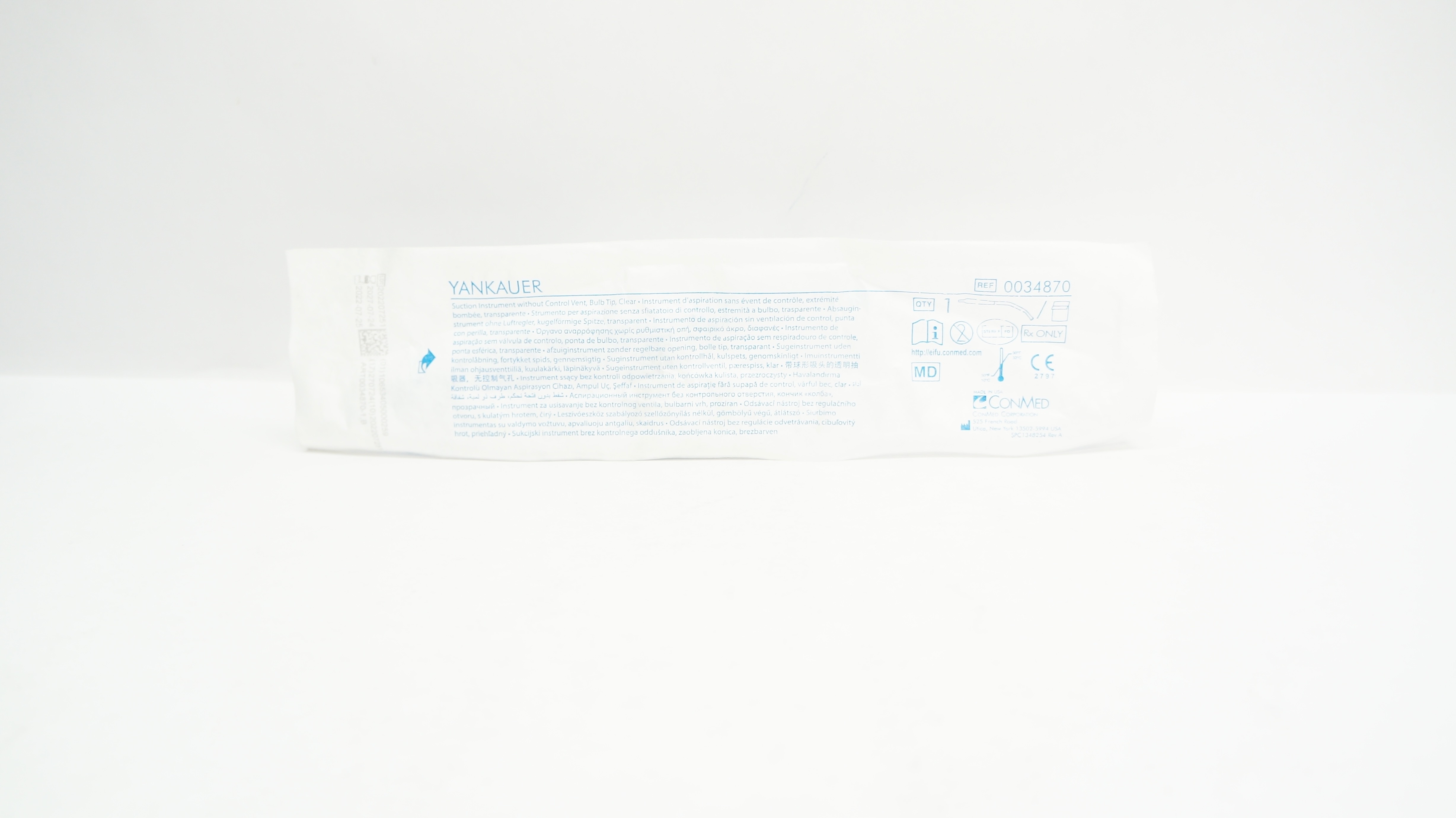 Conmed 0034870 Yankauer Suction Instrument without ControlVent Bulb Tip Clear(x)