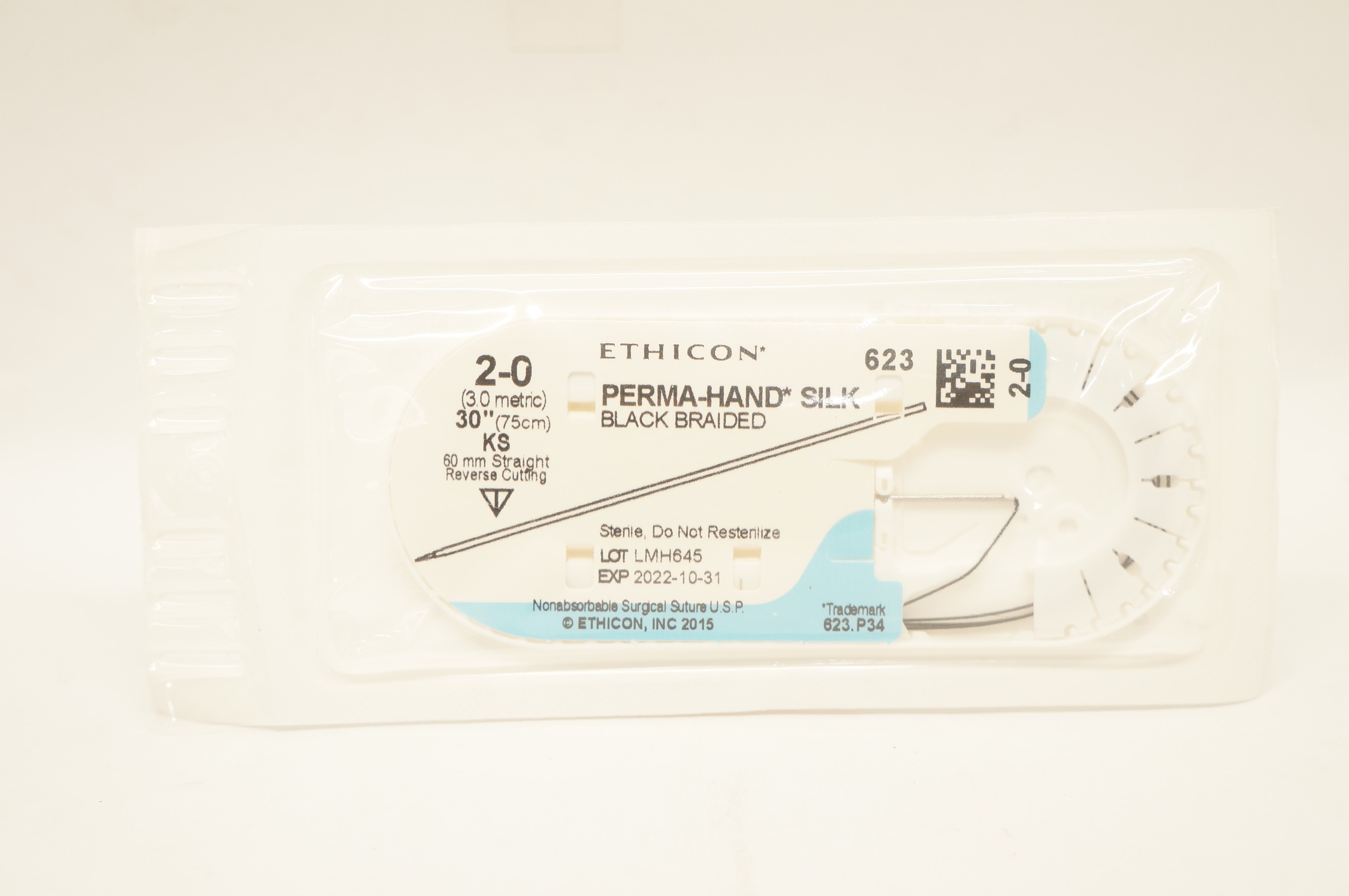 Ethicon 623 2-0 Perma-Hand Silk Stre K8 60mm Straight Reverse Cutting 30 inch(x)