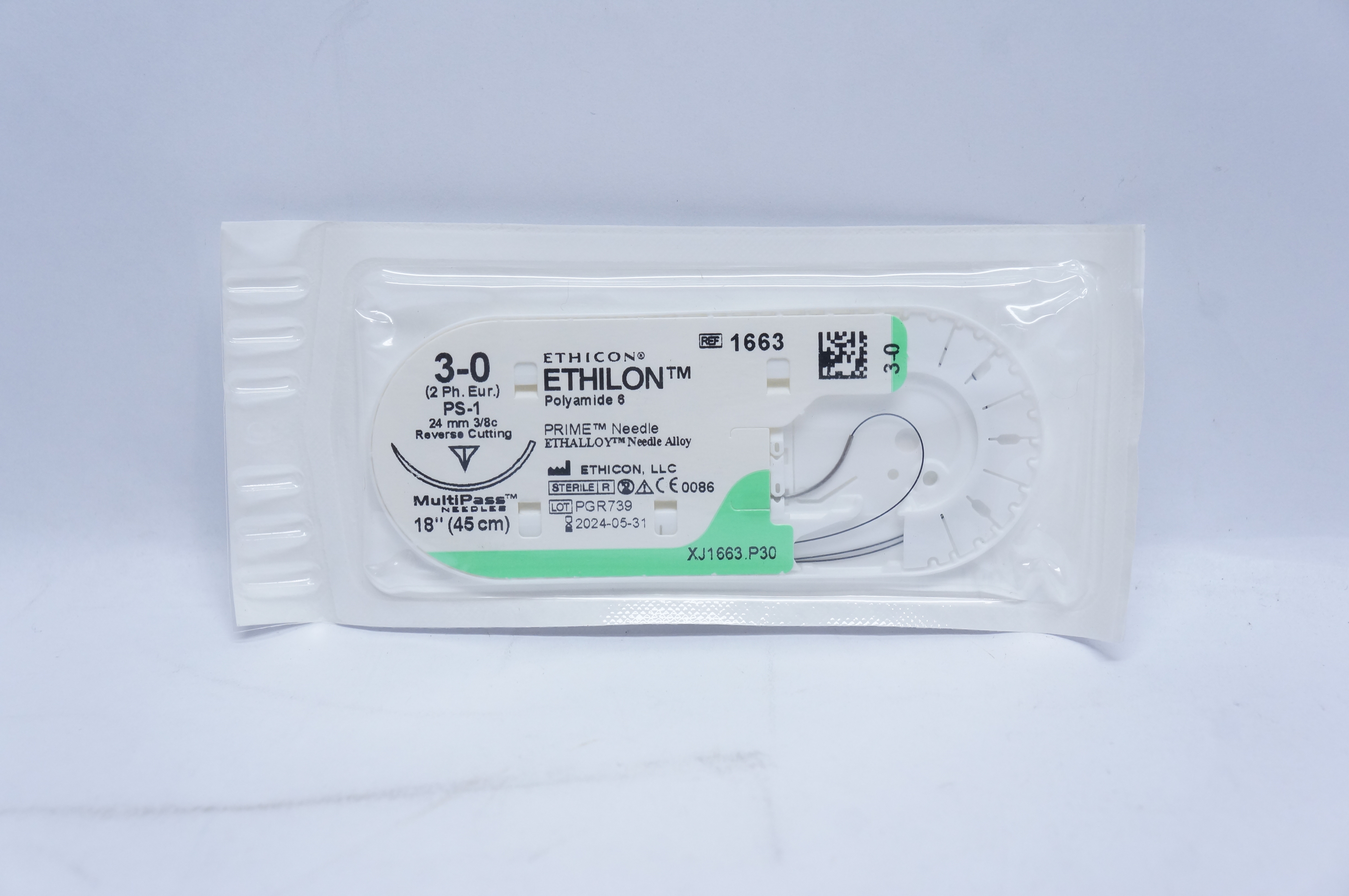 Ethicon 1663 3-0 ETHILON, PS-1, 24mm 3/8c Reverse Cutting, 18inch