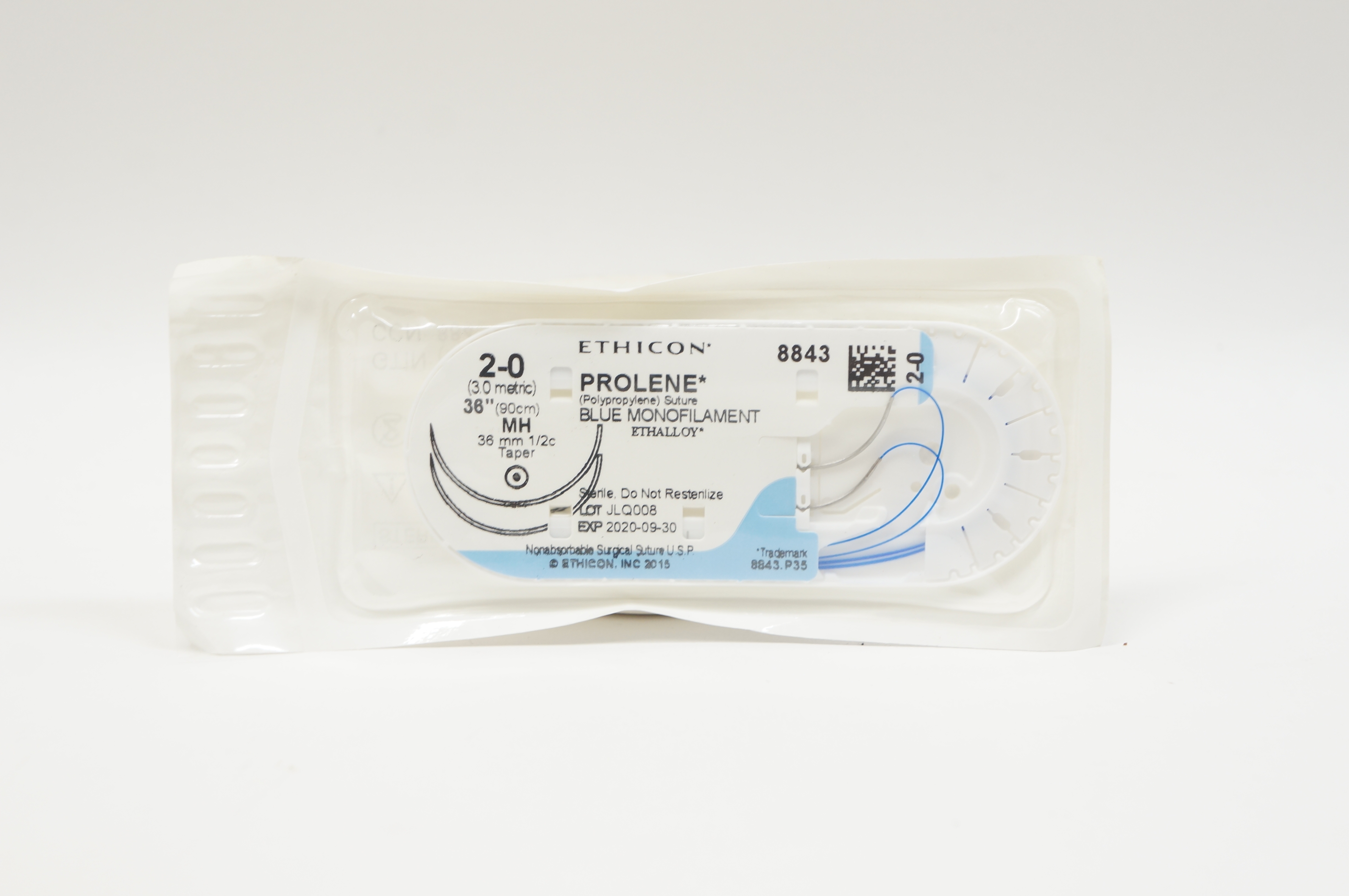 Ethicon 8843 2-0 PROLENE, MH, 36mm 1/2c Taper, 36inch