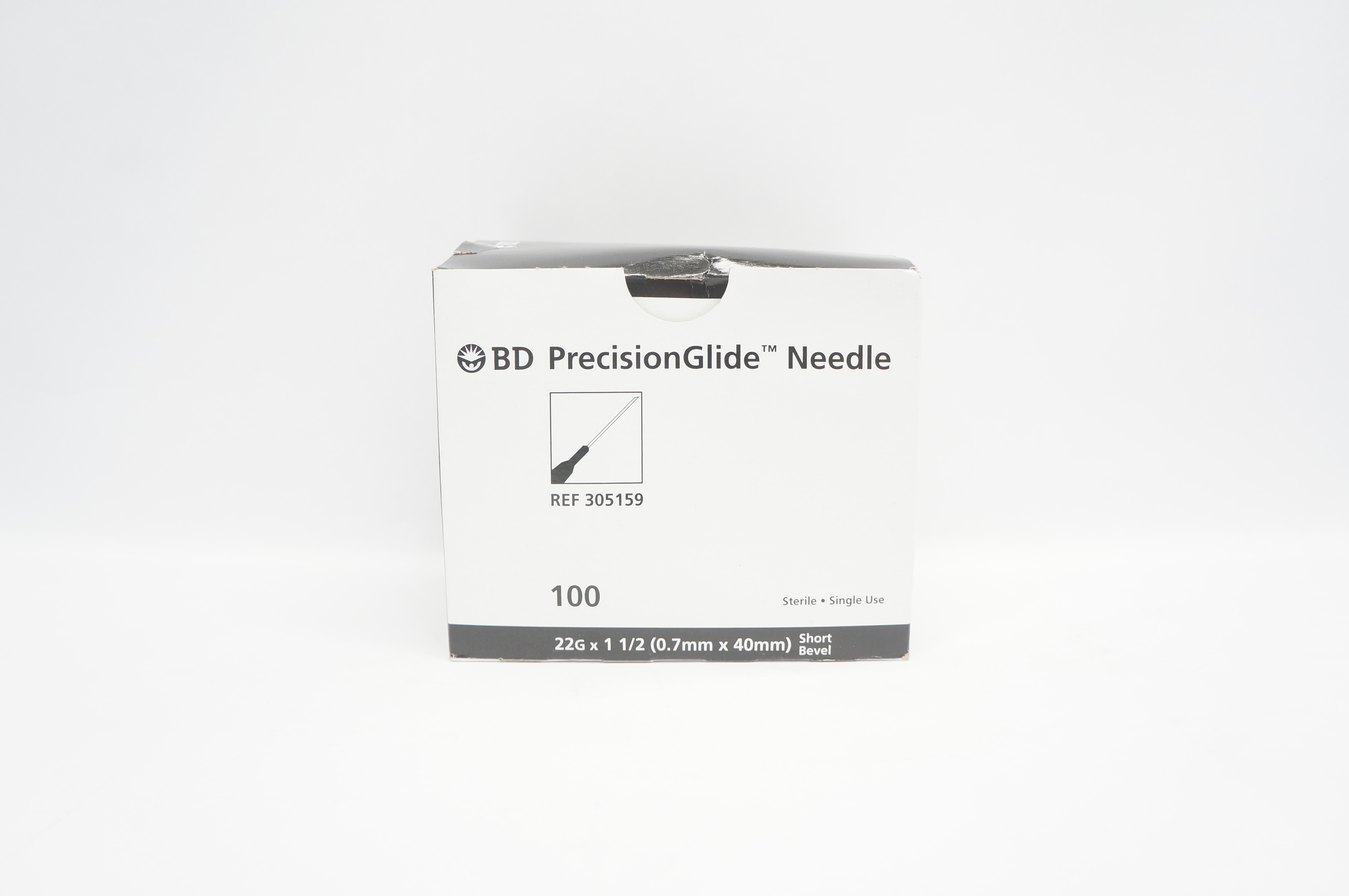 BD 305159 PrecisionGlide Ndle 22G x 1-1/2 Short Bevel - Box of 100