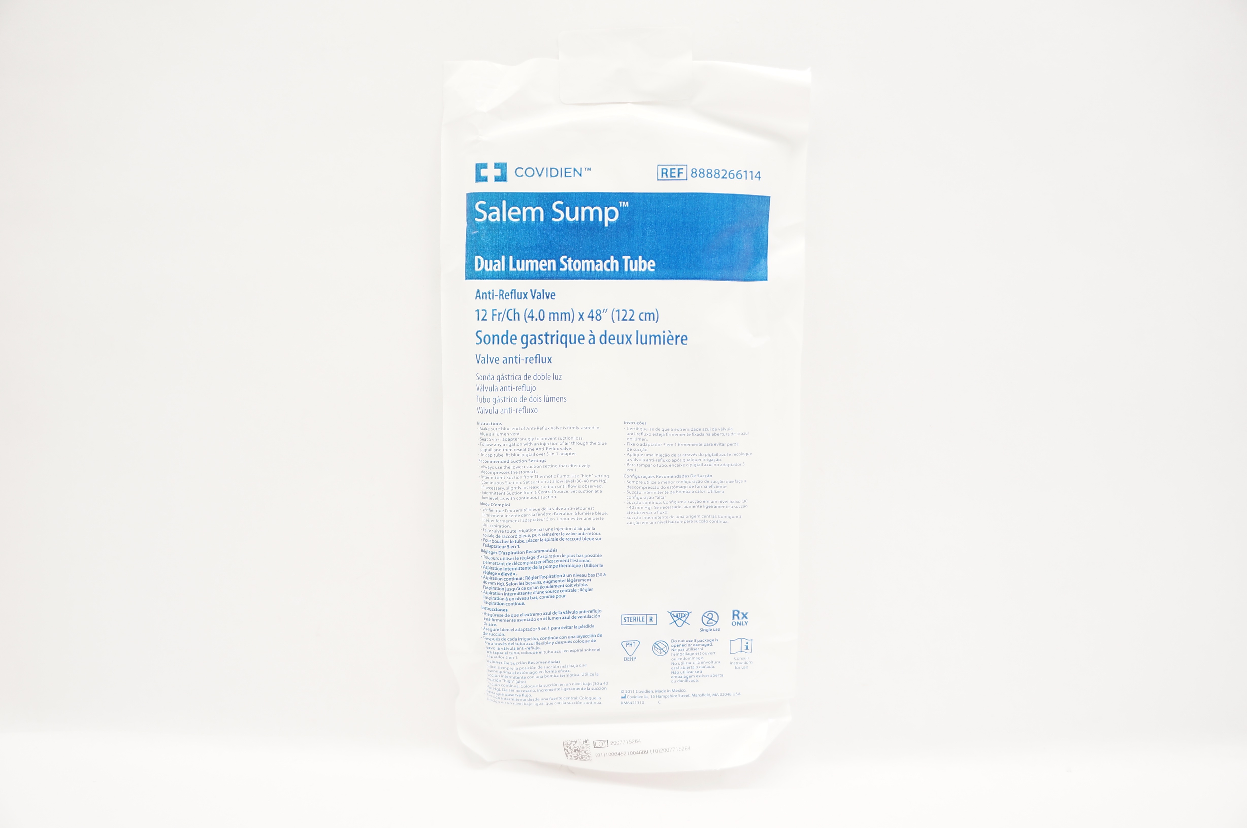 Covidien 8888266114 Salem Sump Dual Lumen Stomach Tube 12Fr/Ch x 48inch