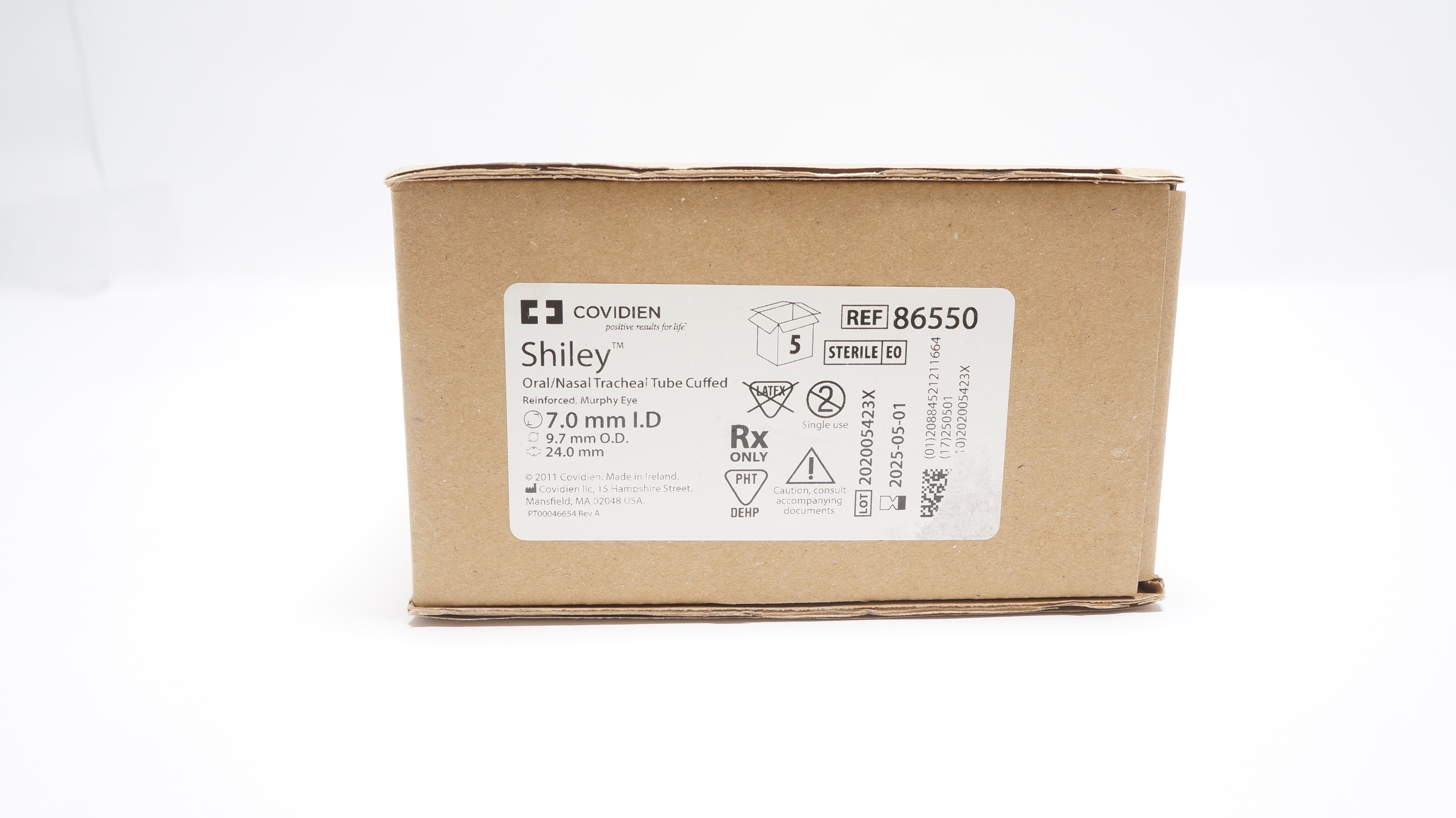 Covidien 86550 Mallinckrodt Oral/Nasal Tracheal Tube Cuffed 7x9.7mm(x)- Box of 5