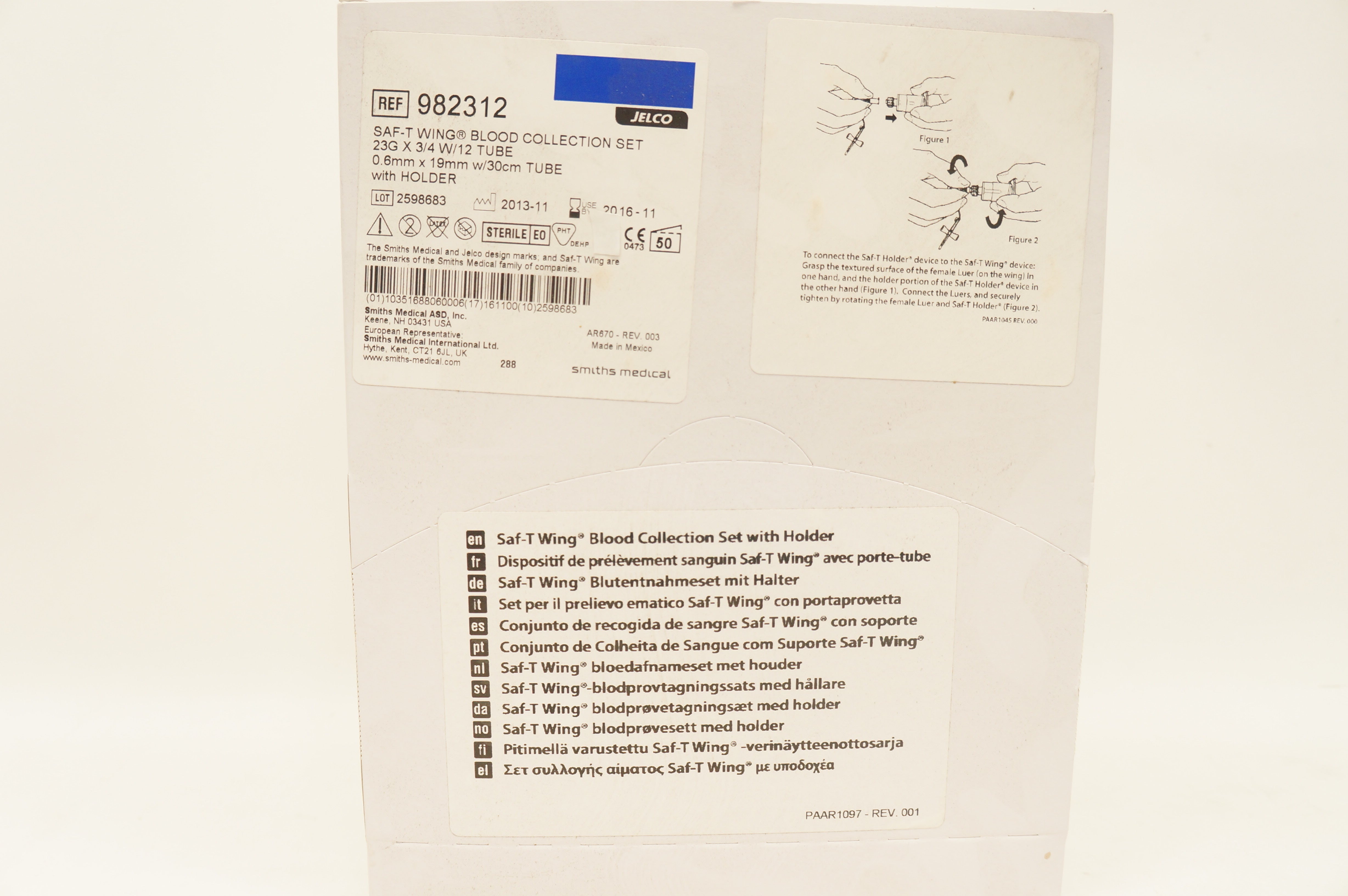 Smiths Medical 982312 Saft-T Wing Blood Collection Set 23G x 3/4in- Box of 50(x)