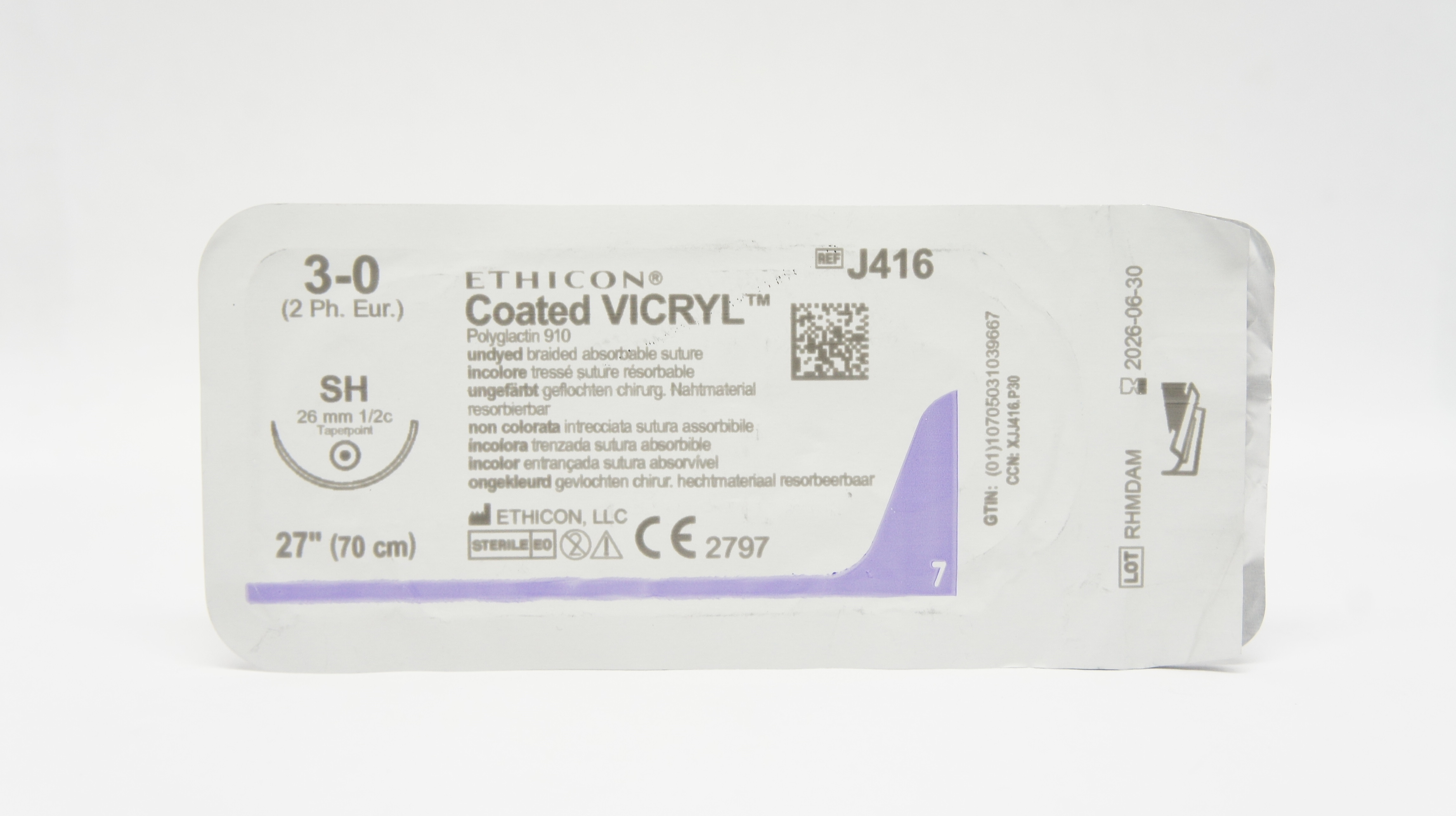 Ethicon J416 3-0 Coated VICRYL Stre SH 26mm 1/2c Taper 27inch
