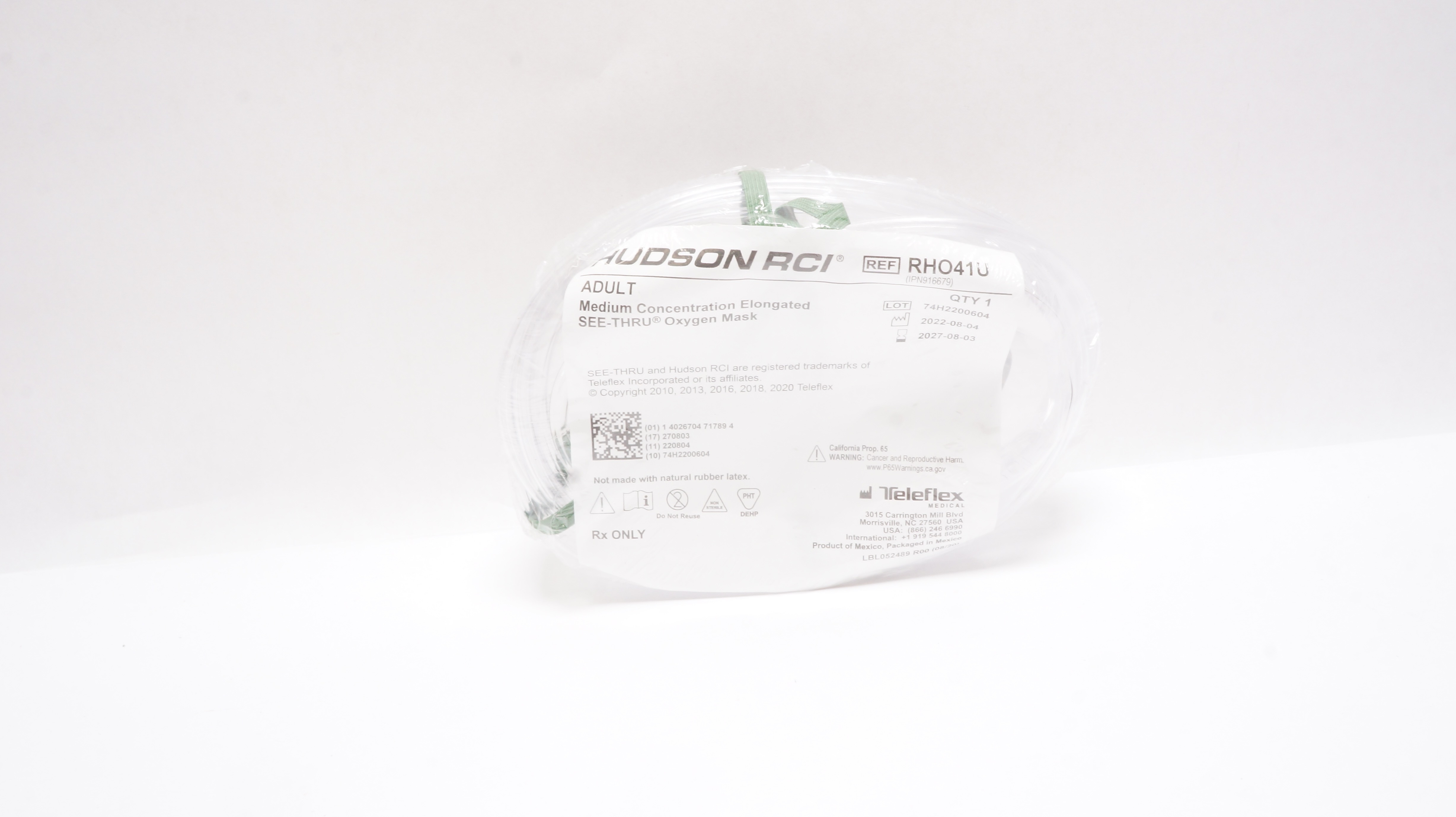 Teleflex RHO41U Hudson RCI See-Thru Oxygen Mask, Medium Concentration, Elongated