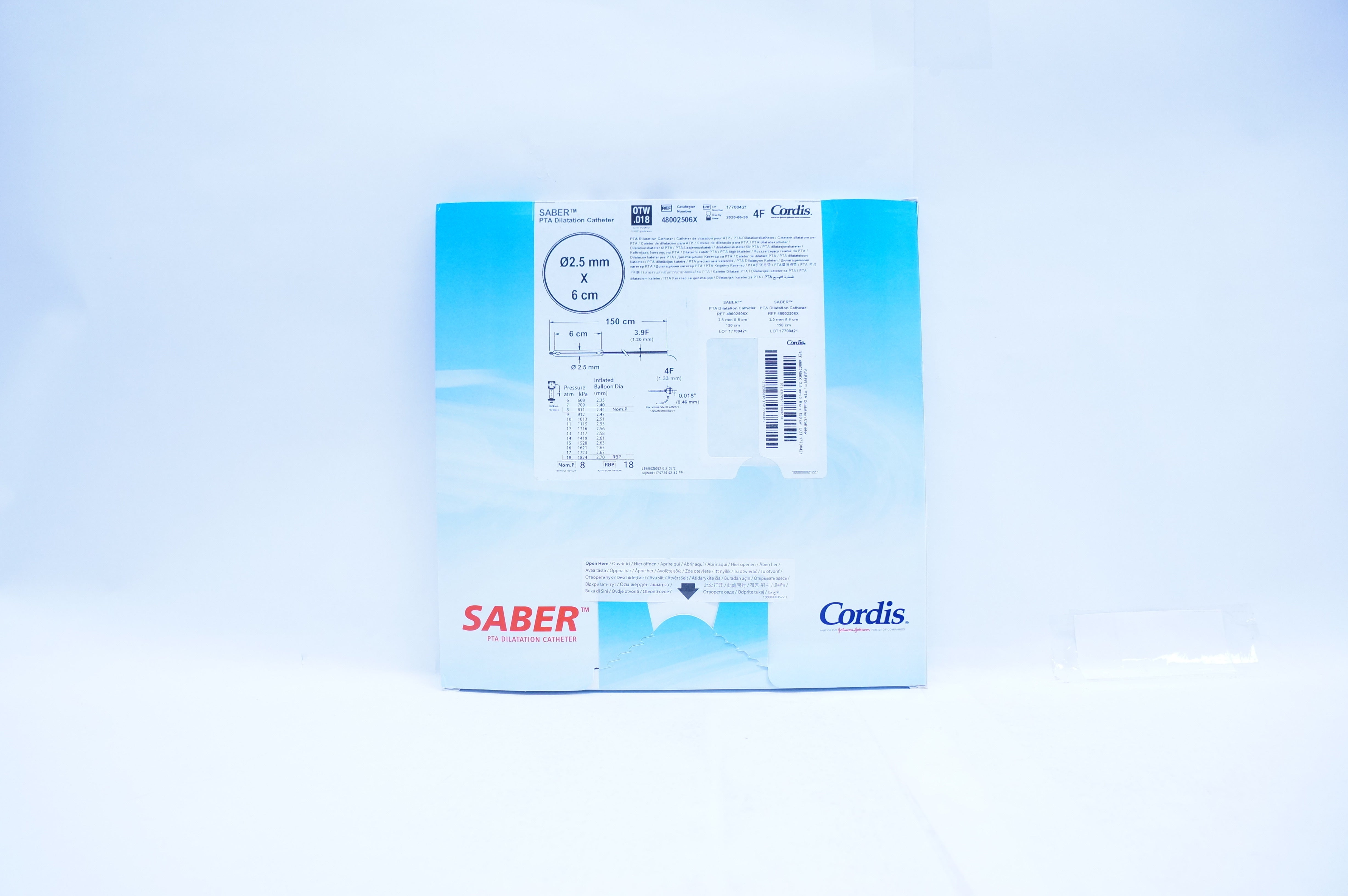 Cordis 48002506X Saber PTA Dilatation Cath. 2.5mm x 6cm x 150cm, 4F (x)