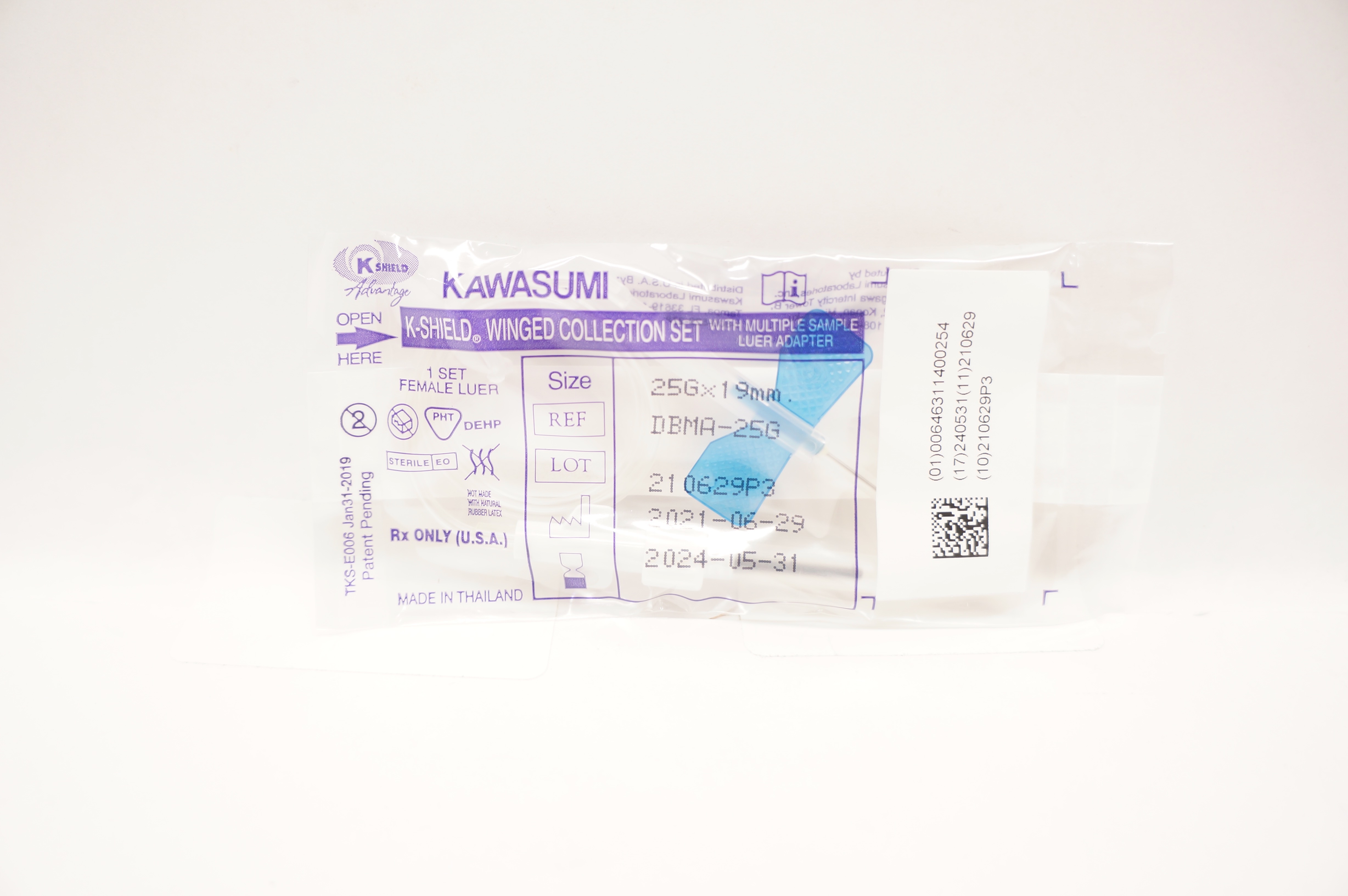 Kawasumi DBMA-25G K-Shield Winged Collection Set, 25G x 19mm