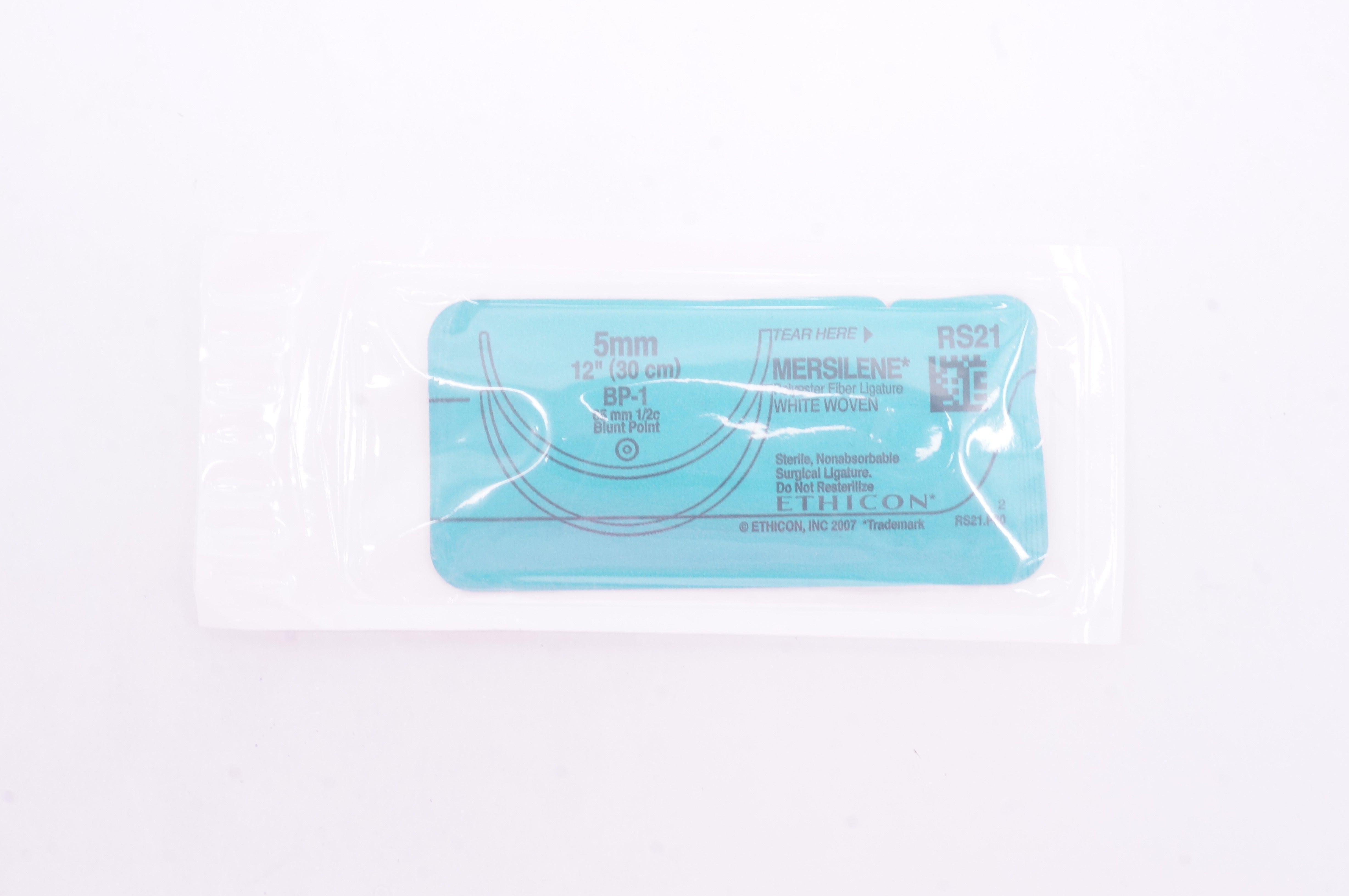 Ethicon RS21 5mm MERSILENE, White Woven, BP-1 Blunt Point 65mm 1/2c, 12inch