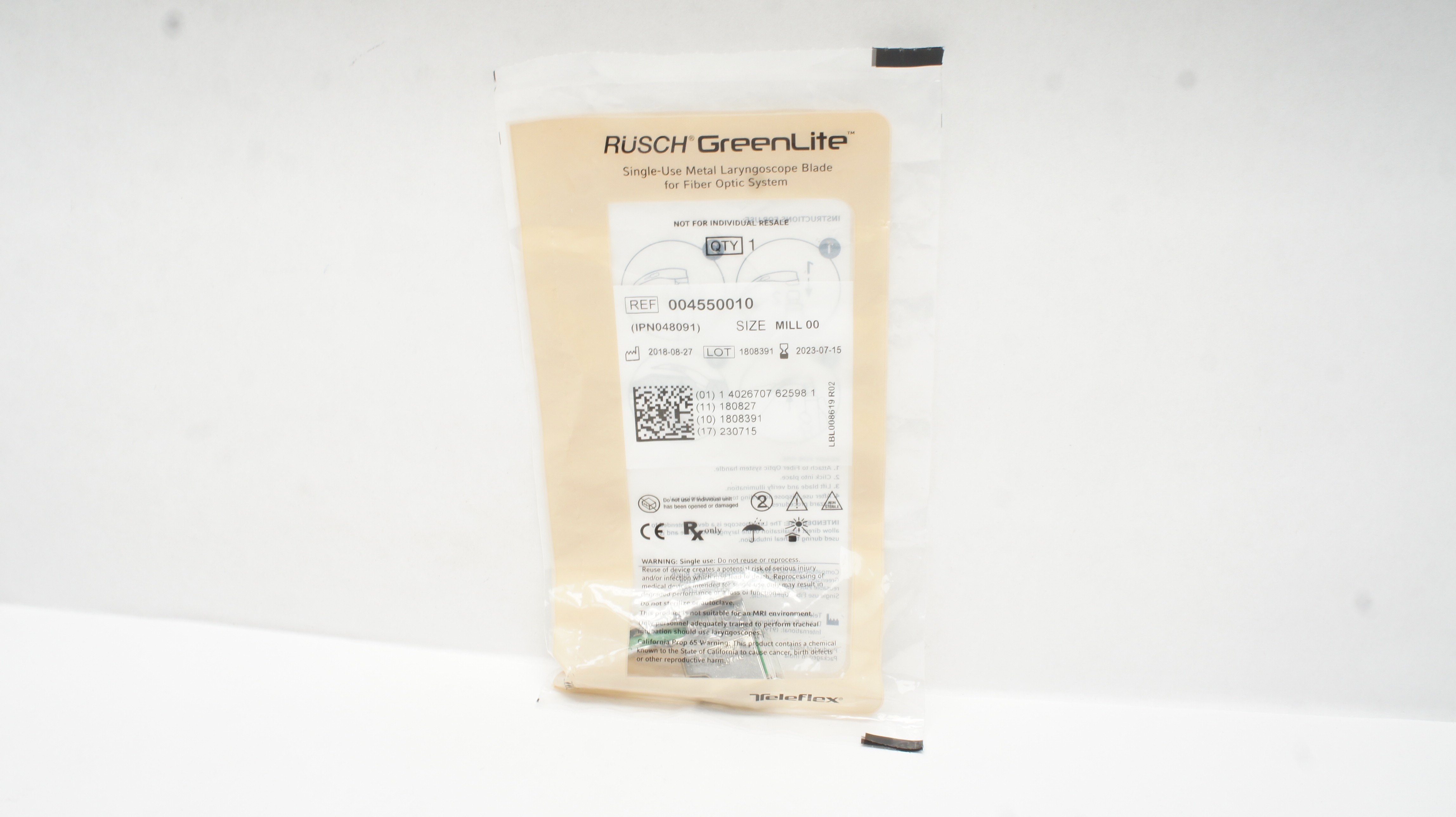 Teleflex 004550010 Rusch GreenLite Metal Laryngoscope Blade Size MILL 00 (x)