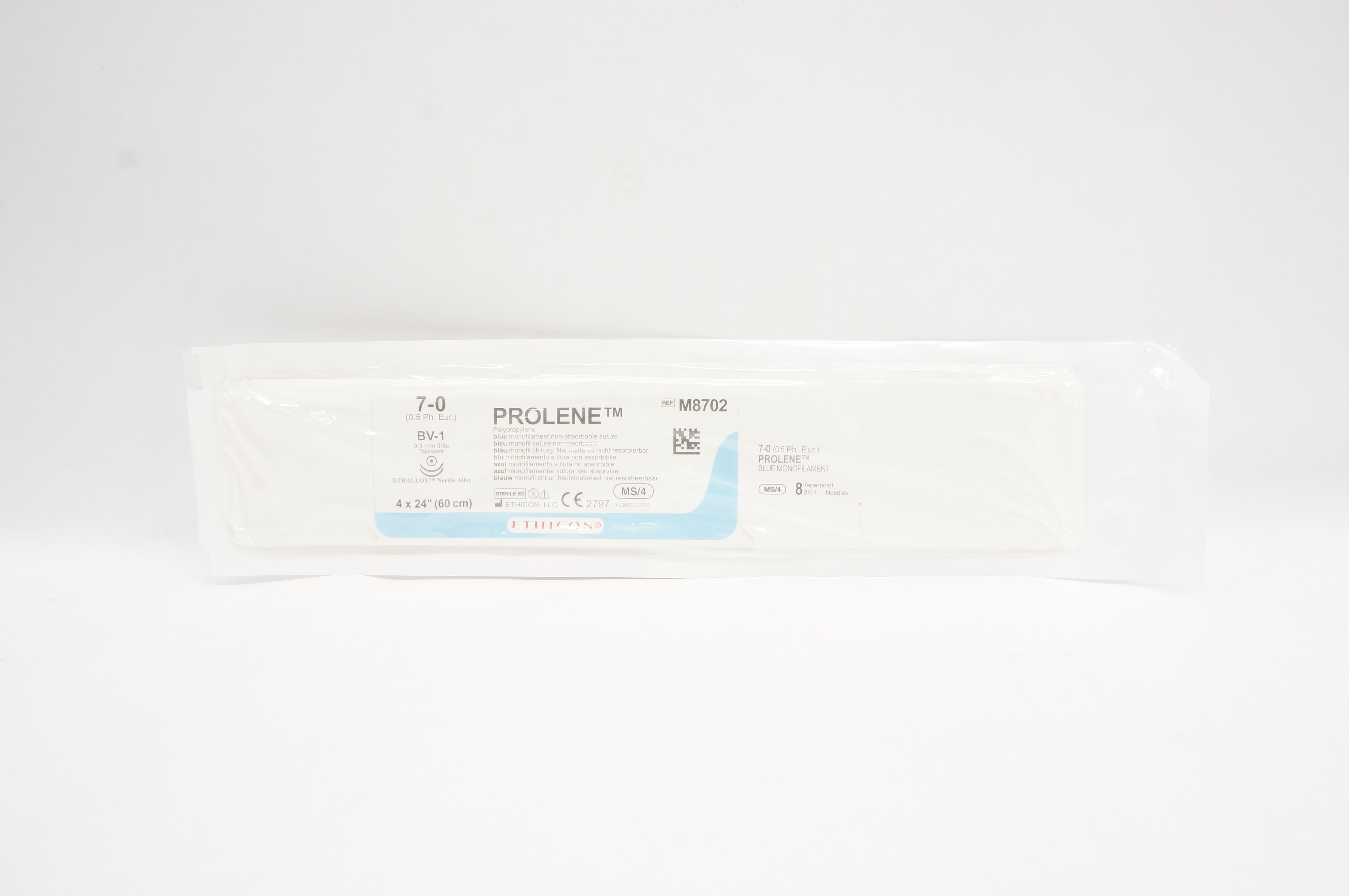 Ethicon M8702 7-0 Prolene BV-1, 9.3mm 3/8c Taper, 24inch