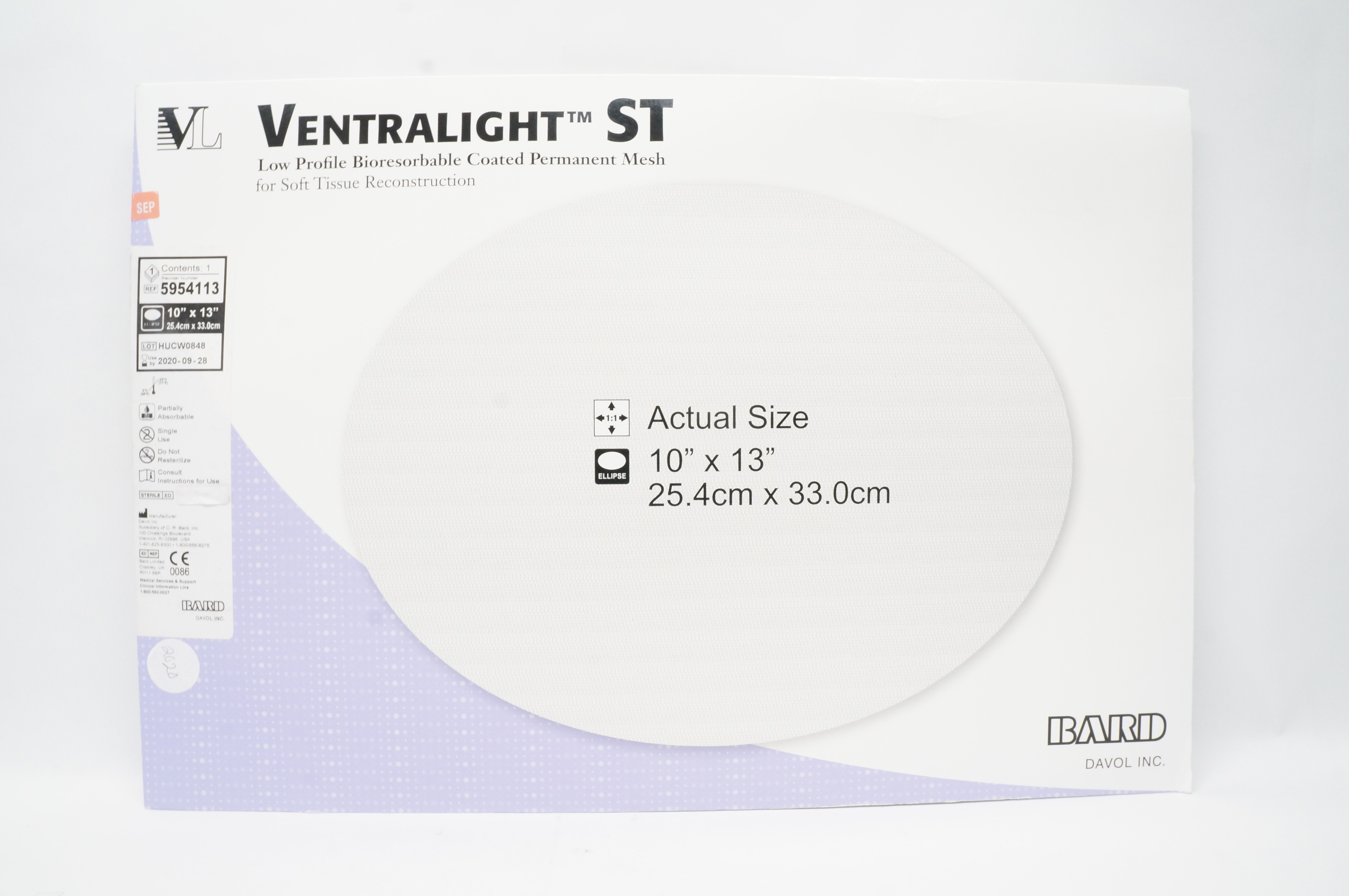 Bard 5954113 Ventralight ST Low Profile Bioresorbable Coated 10in. x 13in. (x)