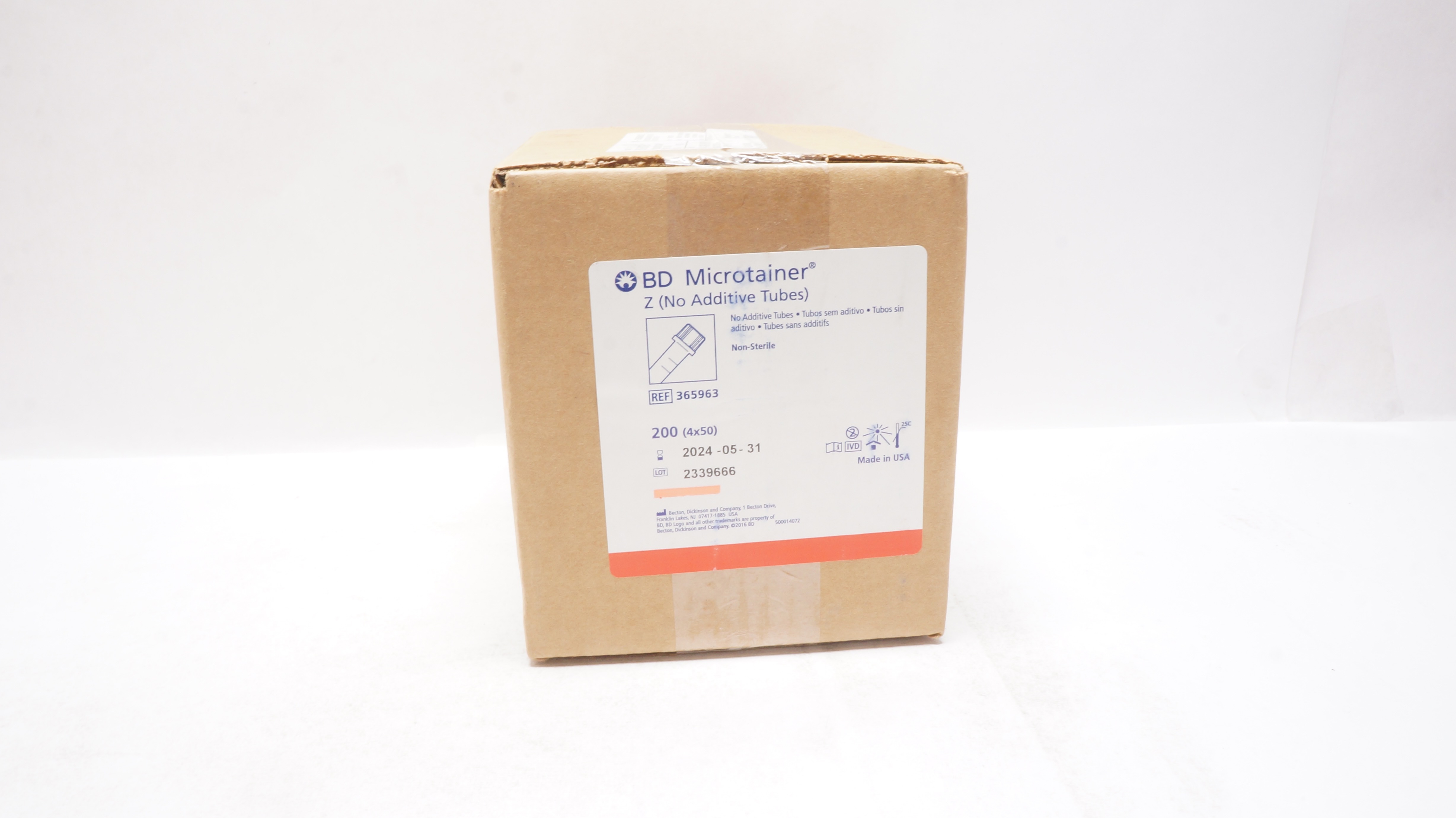 BD 365963 Becton Microtainer Z, No Additive Tubes - Case of 200