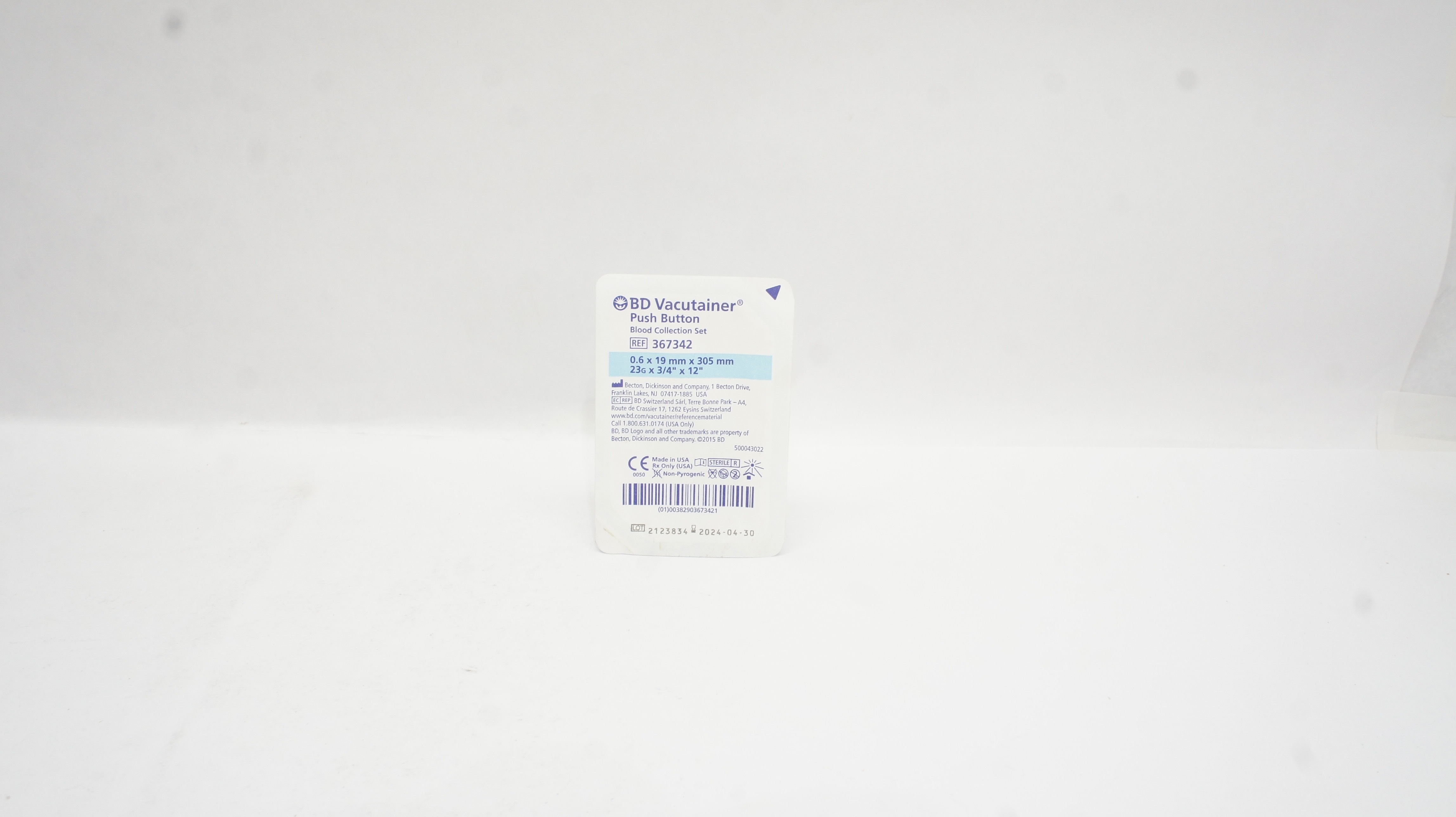 BD 367342 Vacutainer Push Button Blood Collection Set 23G x 3/4inch x 12inch