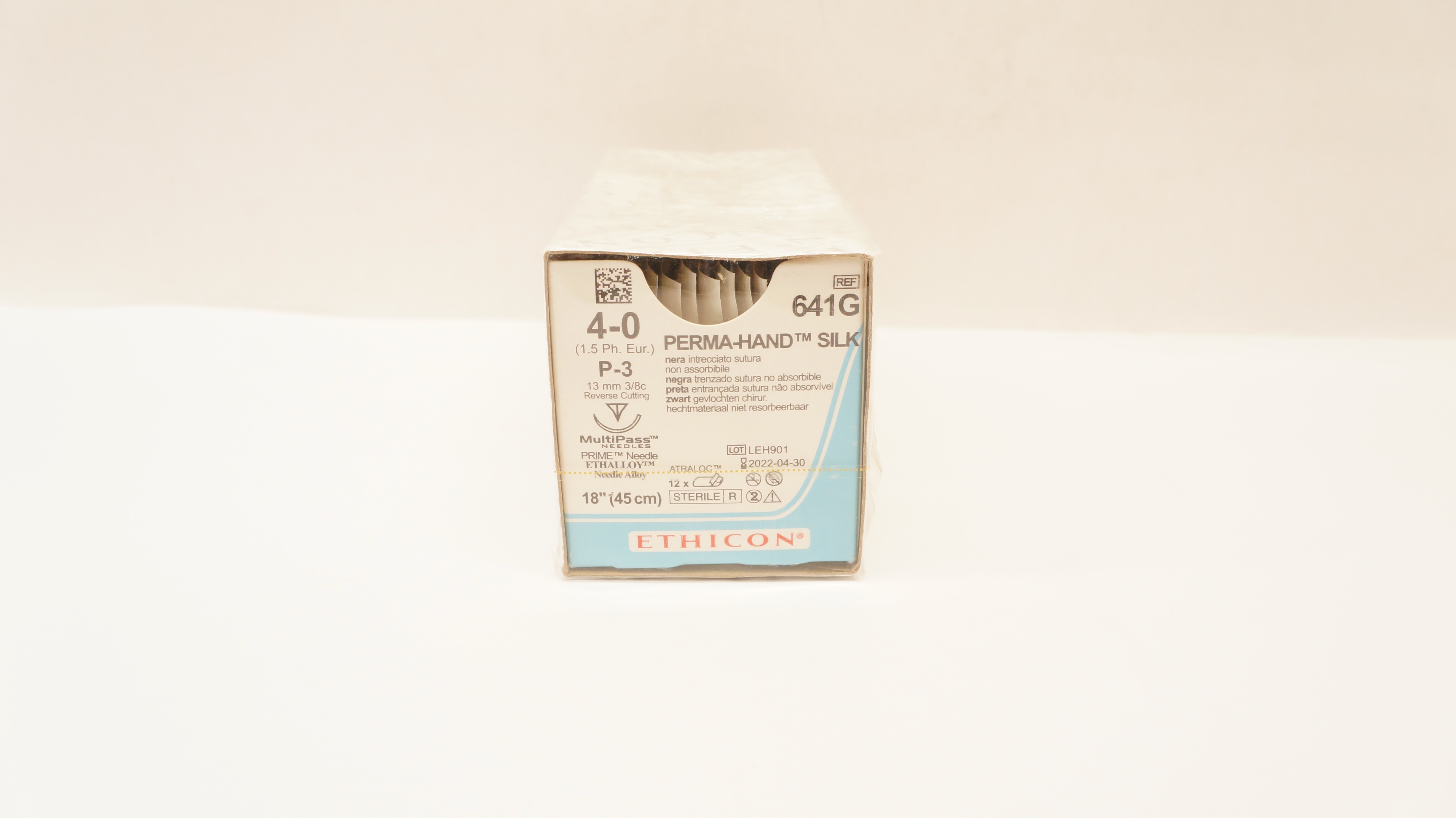 Ethicon 641G 4-0 PERMA-HAND SILK P-3 13mm 3/8c Reverse Cutting 18in(x)-Box of 12