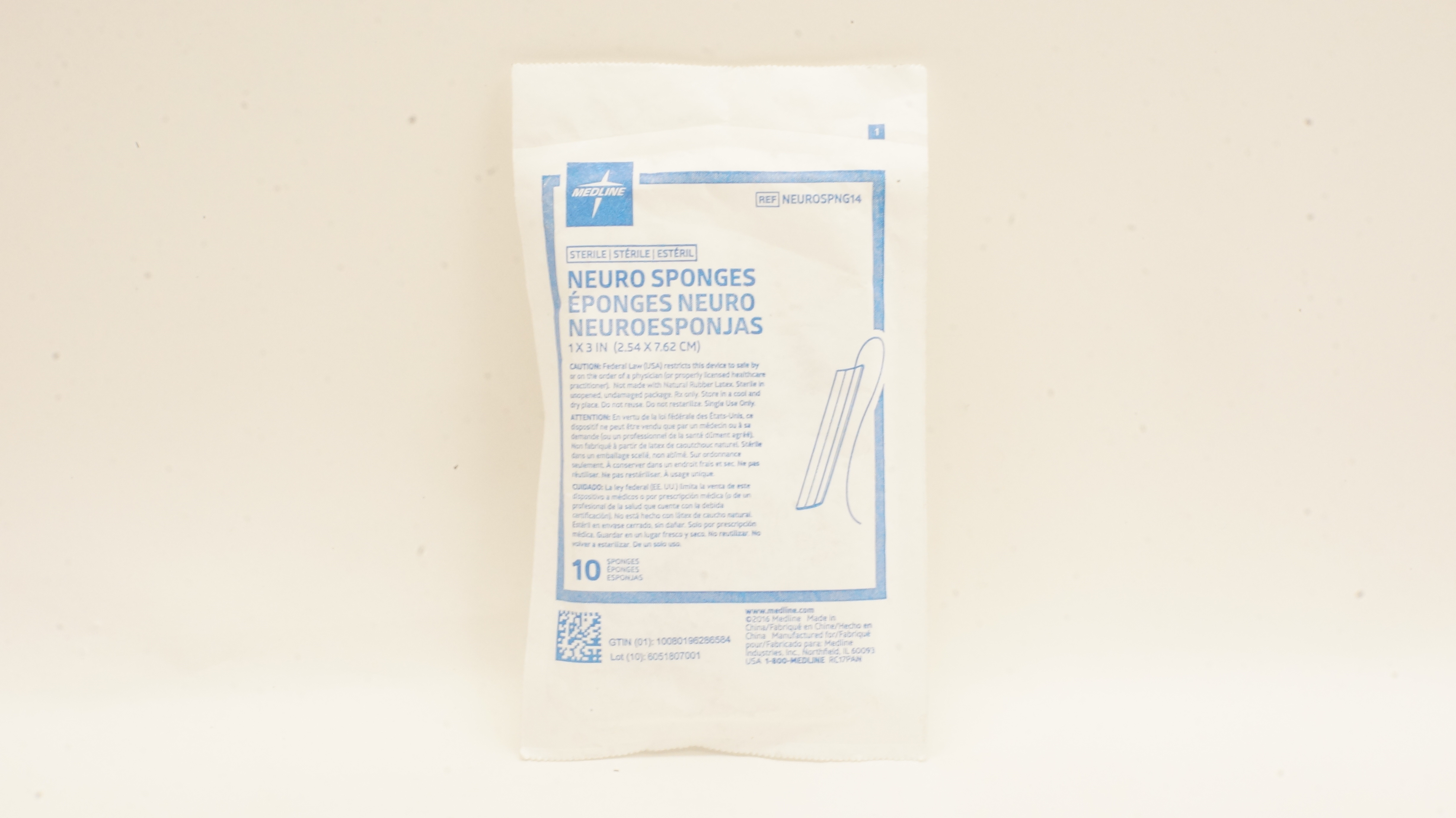 Medline NEUROSPNG14 Neuro Sponges 1 inch x 3 inch - Pack of 10