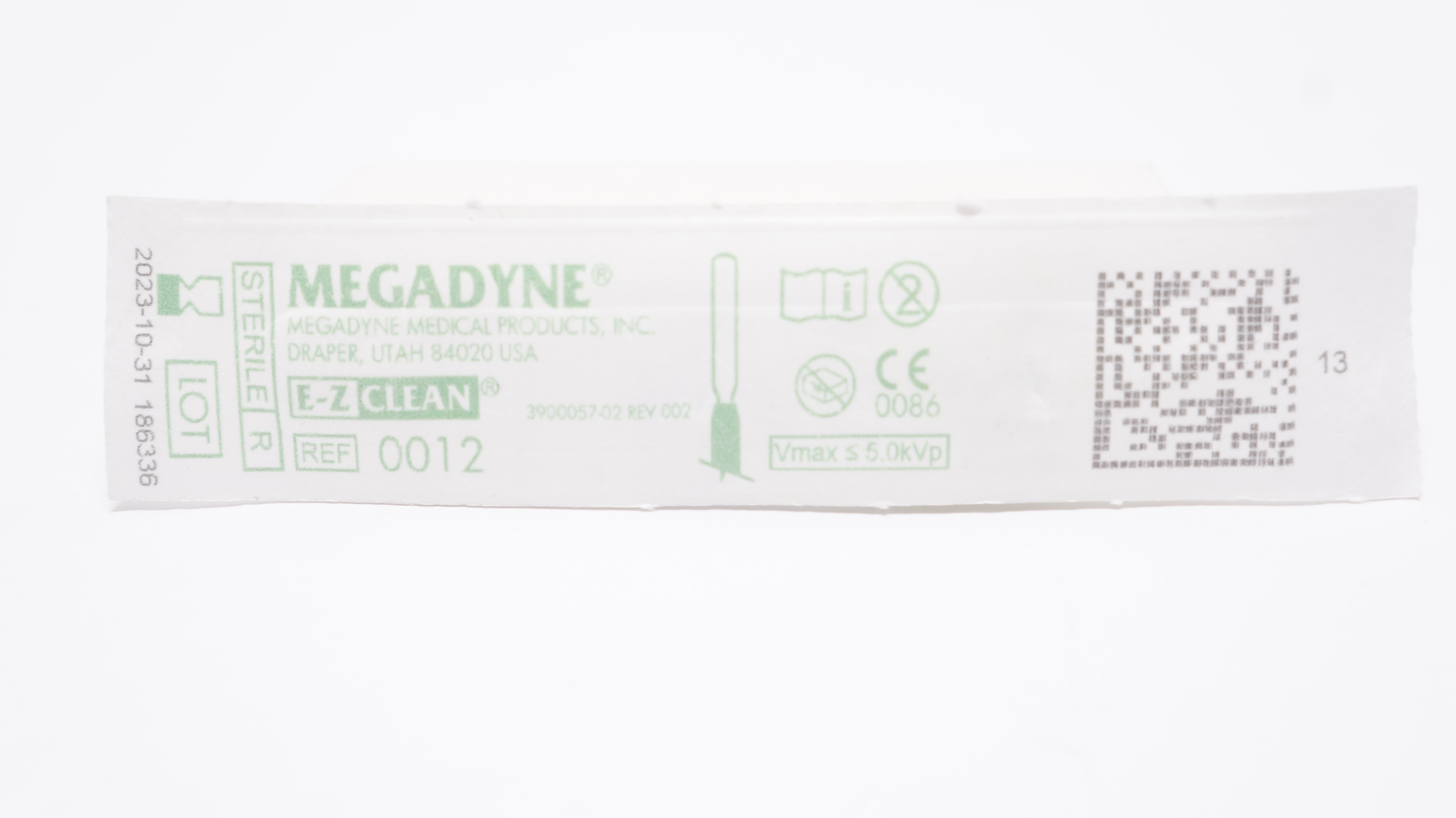 Megadyne Medical 0012 E-Z Clean Draper Utah Vmax ≤5.0kVp (x)