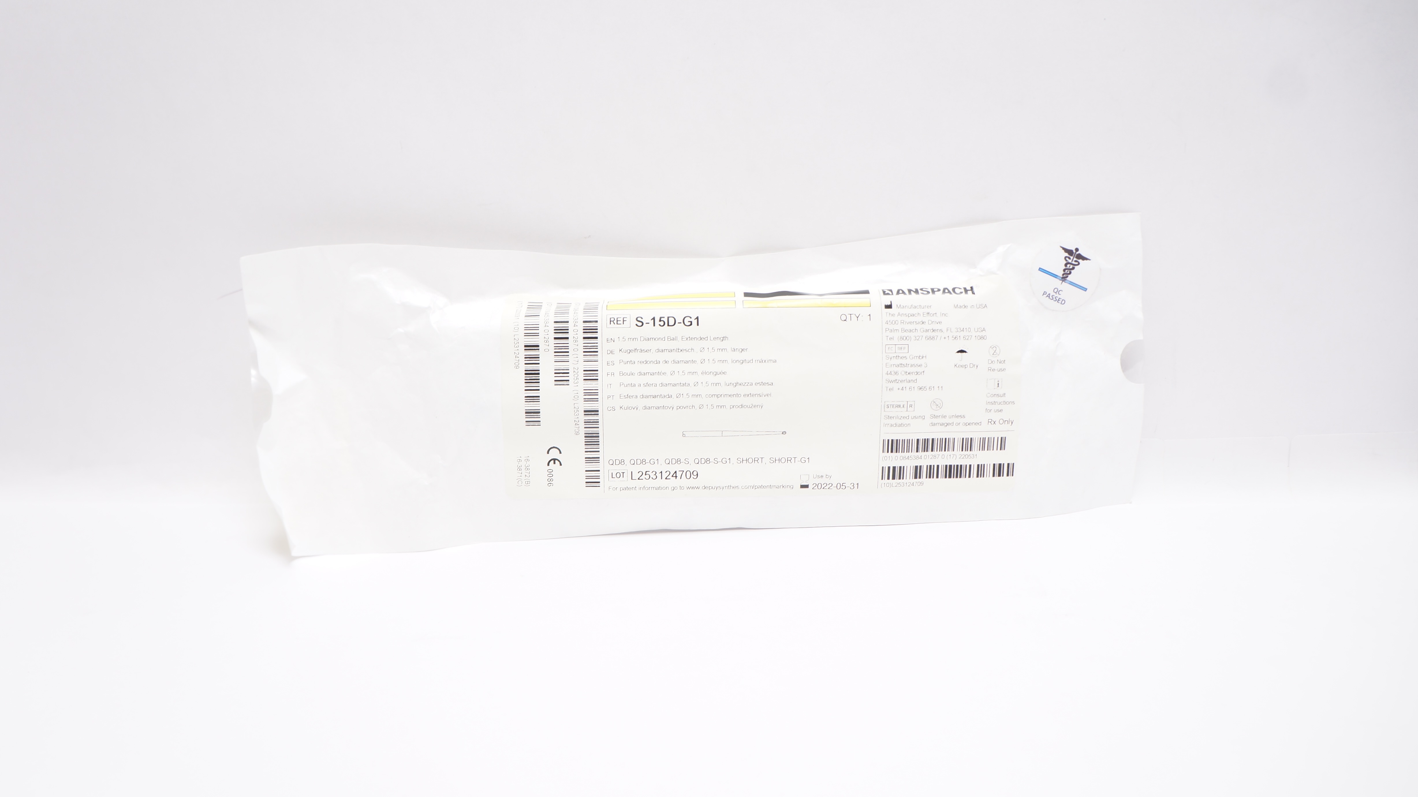 Anspach S-15D-G1 Diamond Ball, Extended Length 1.5mm (x)