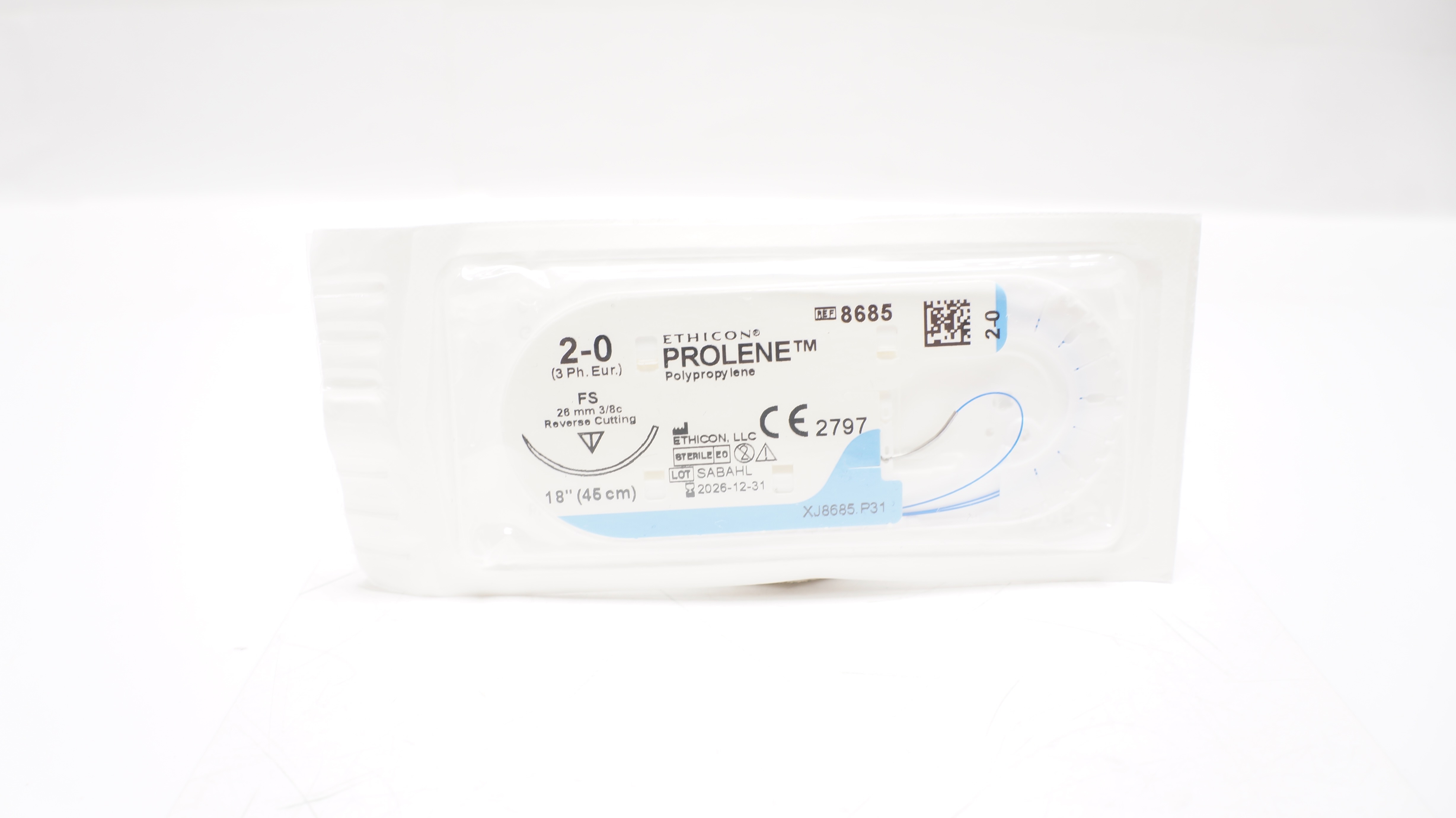 Ethicon 8685 2-0 Prolene Polypropylene Stre FS 26mm 3/8c Reverse Cutting 18 inch