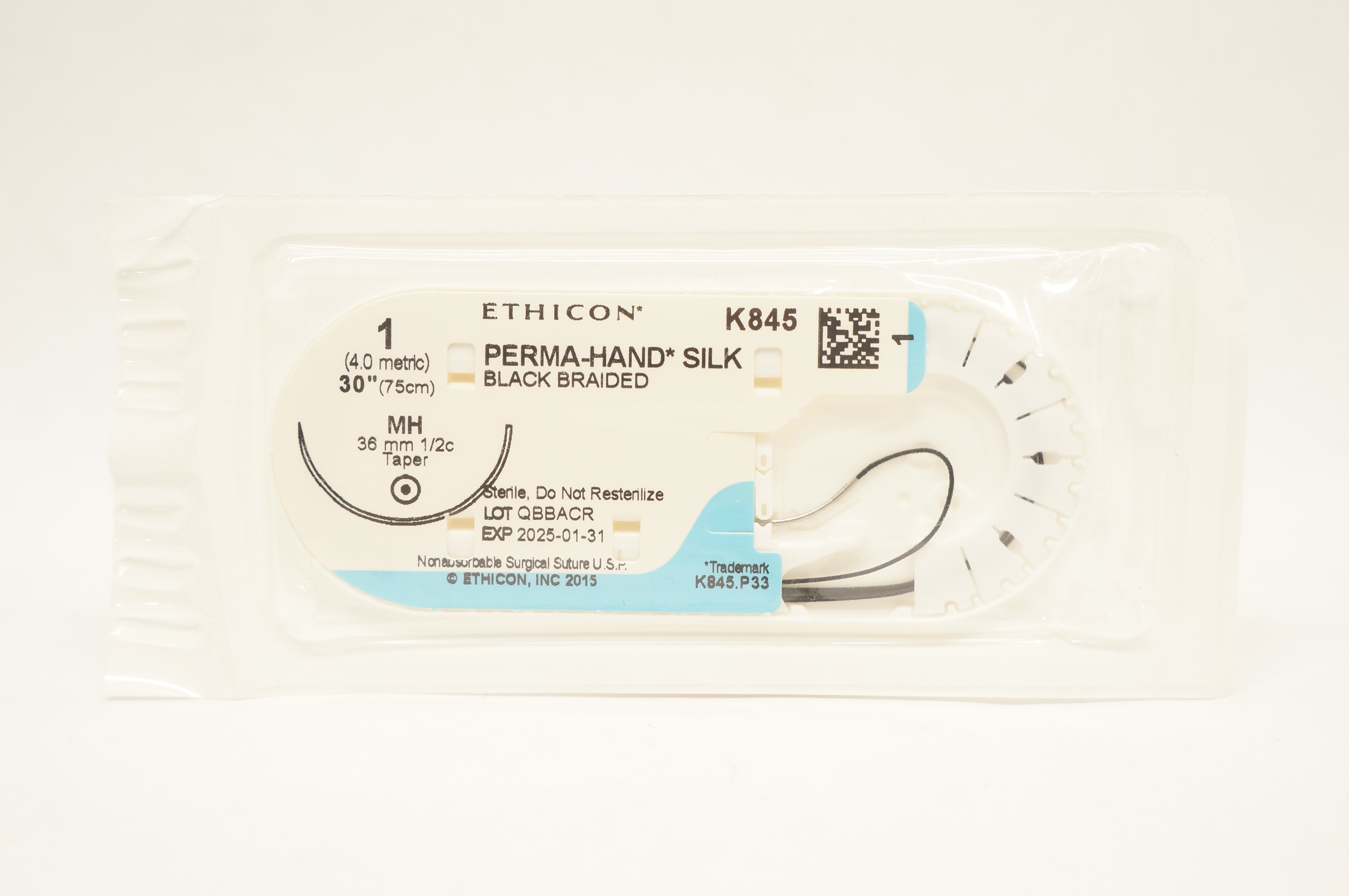 Ethicon K845 1 Perma-Hand Silk Stre MH 36mm 1/2c Taper 30inch