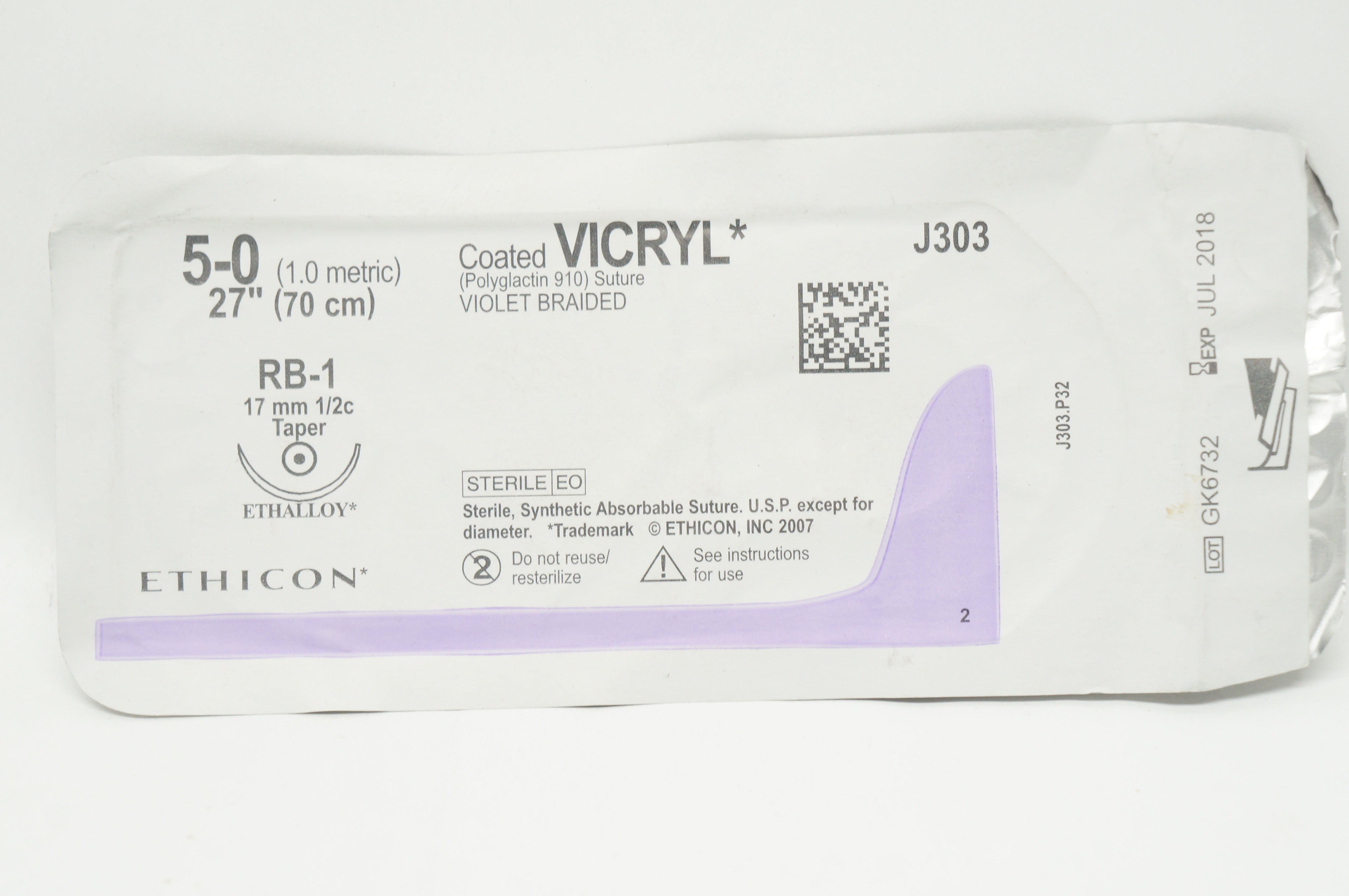 Ethicon J303 5-0 VICRYL RB-1 17mm 1/2c Taper, 27inch (x)