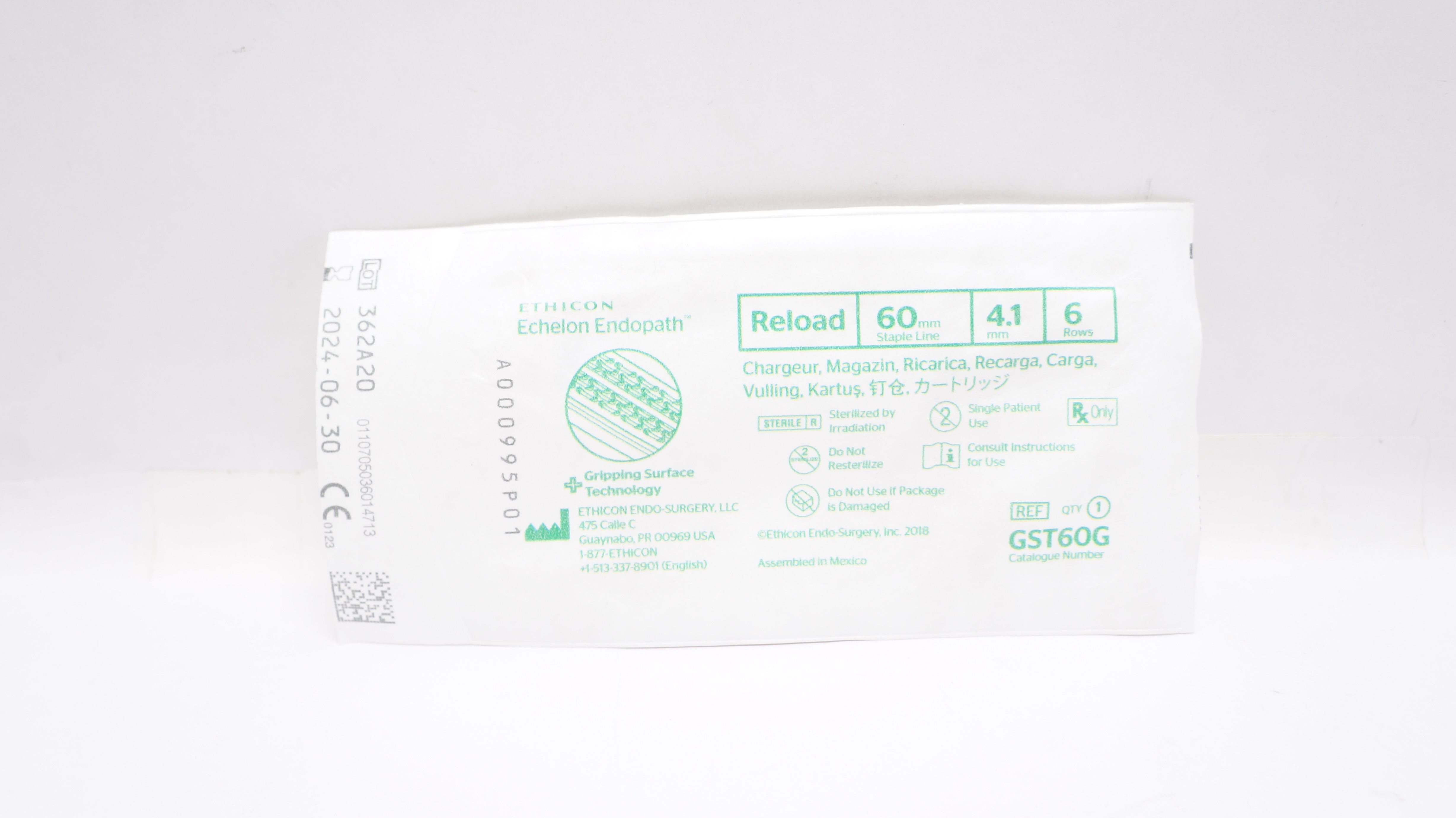 Ethicon GST60G Endopath Echelon Reload 60 mm Staple Line 4.1 mm 6 Rows