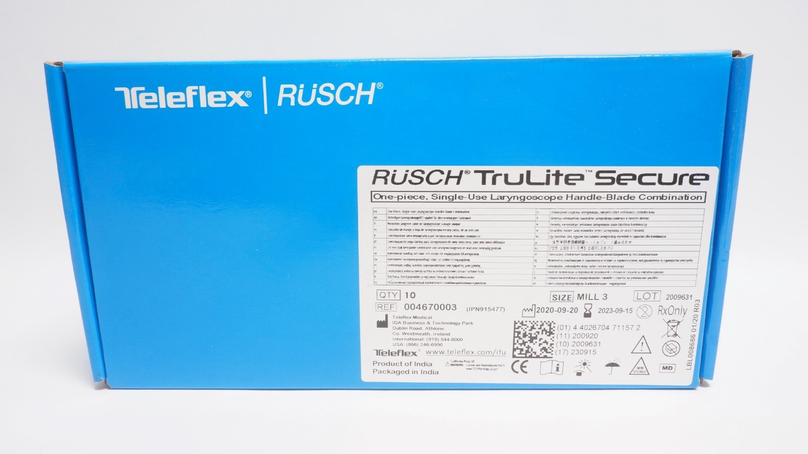 Teleflex 004670003 Rüsch TruLite Secure Laryngoscope MILL 3 - box of 6