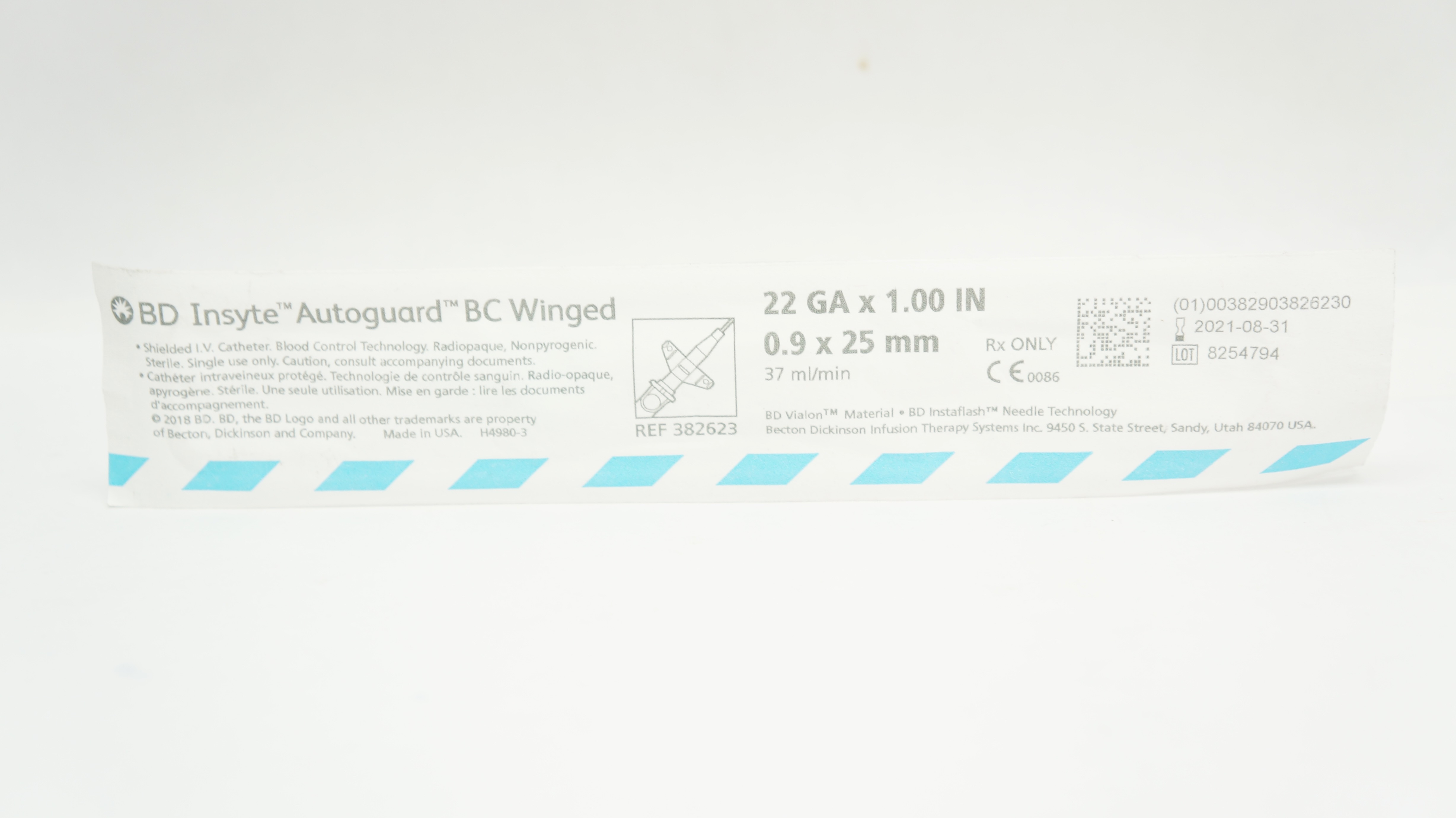 BD 382623 Insyte Autoguard BC Winged Shielded IV Cath. 22GA x 1inch 37 ml/min(x)