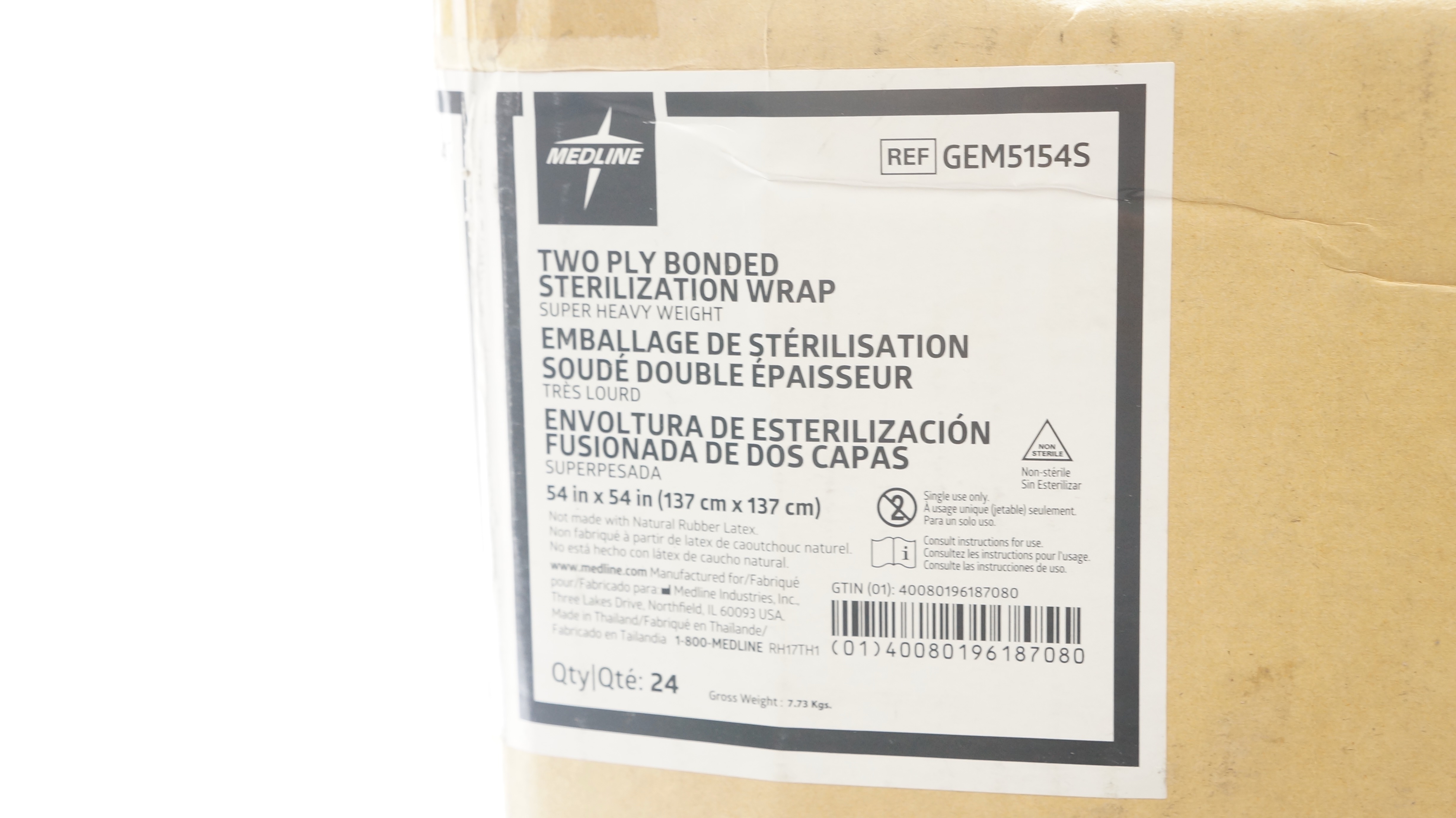Medline GEM5154S 2-Ply Bonded Sterilization Wrap 54 x54inch - Box of 24