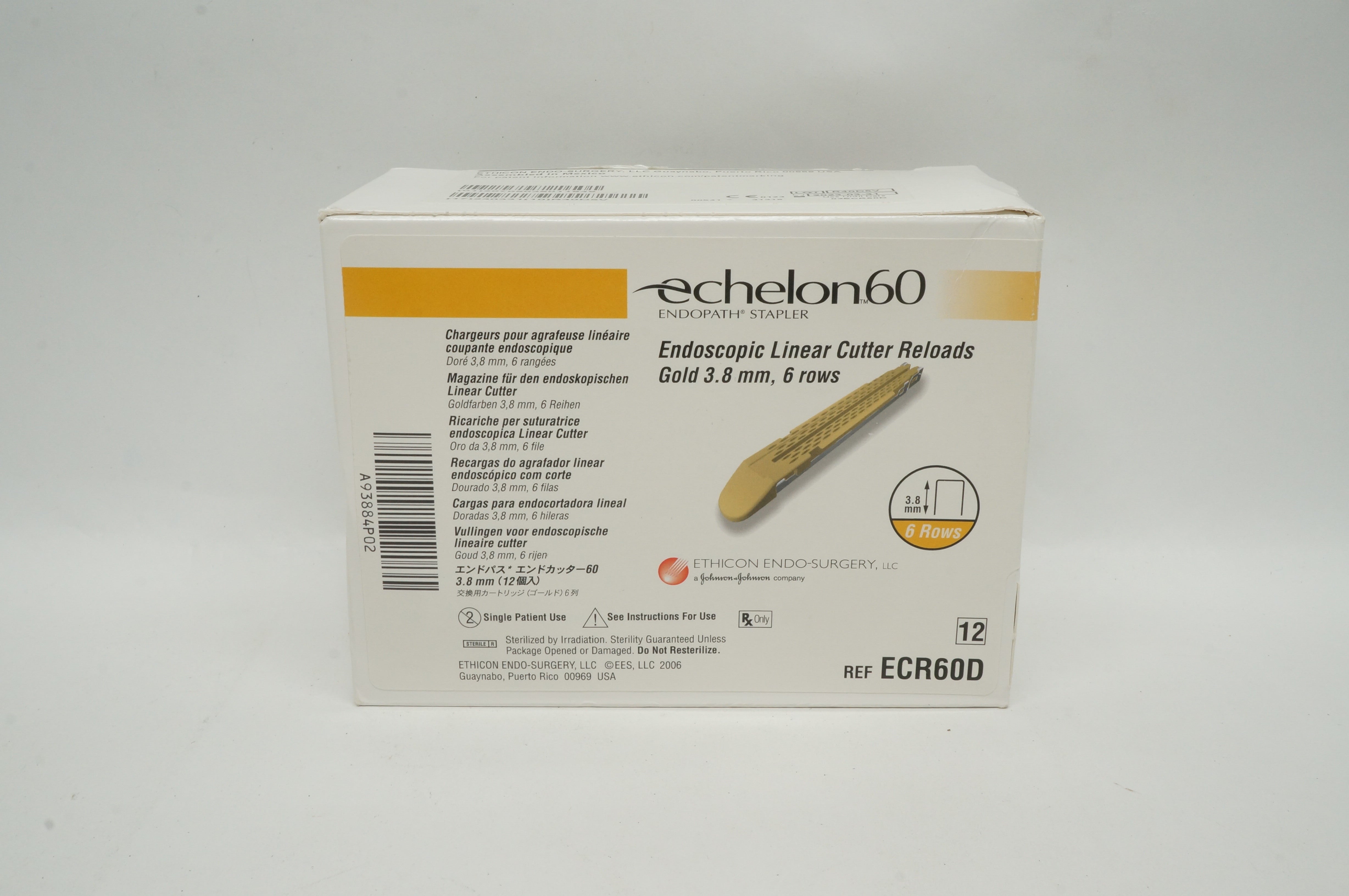Ethicon ECR60D Echelon60 Endoscopic Linear Cutter Reloads Gold 3.8mm - Box of 12