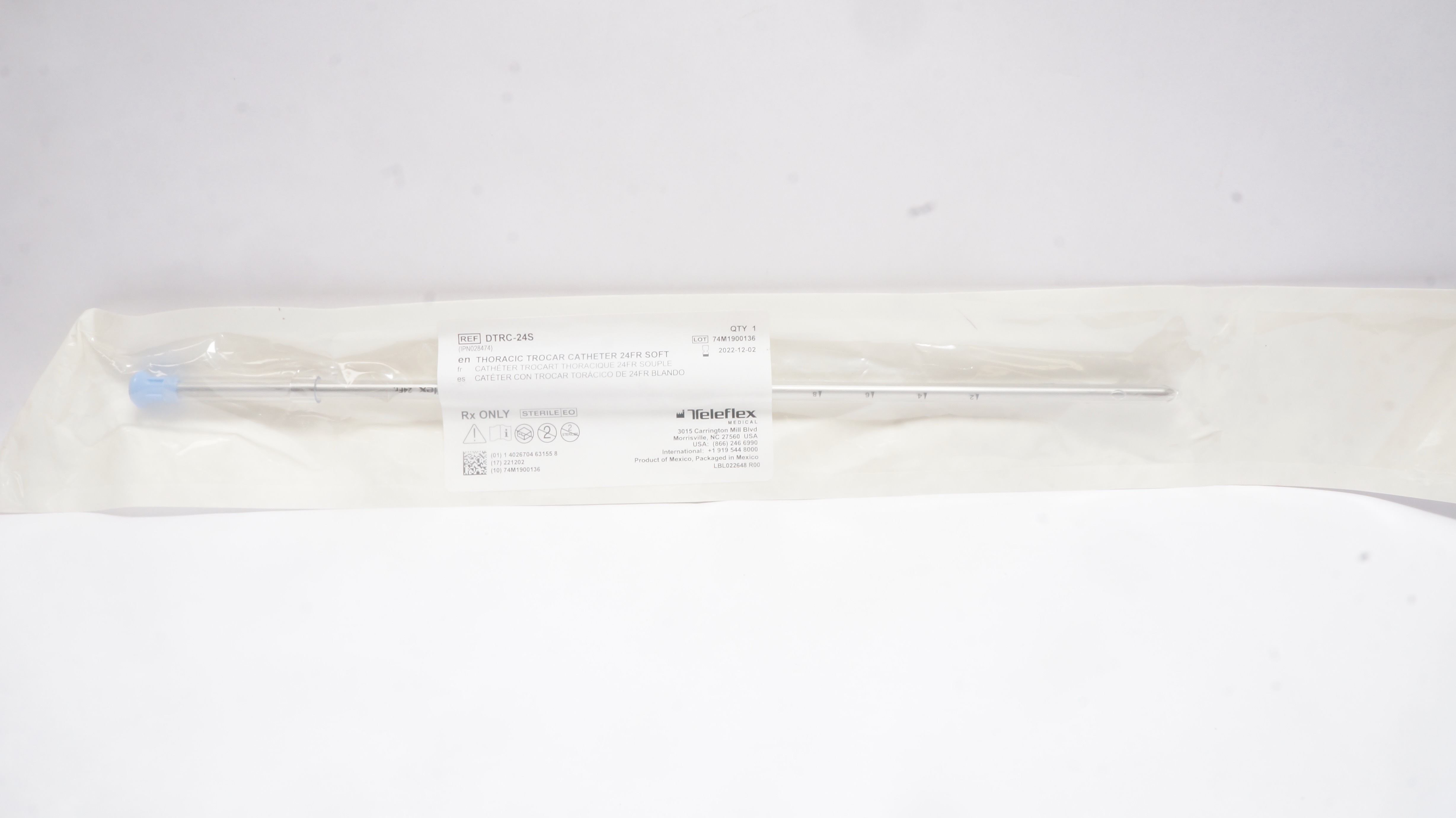 Teleflex DTRC-24S Thoracic Trocar Cath. 28 FR. Soft (x)