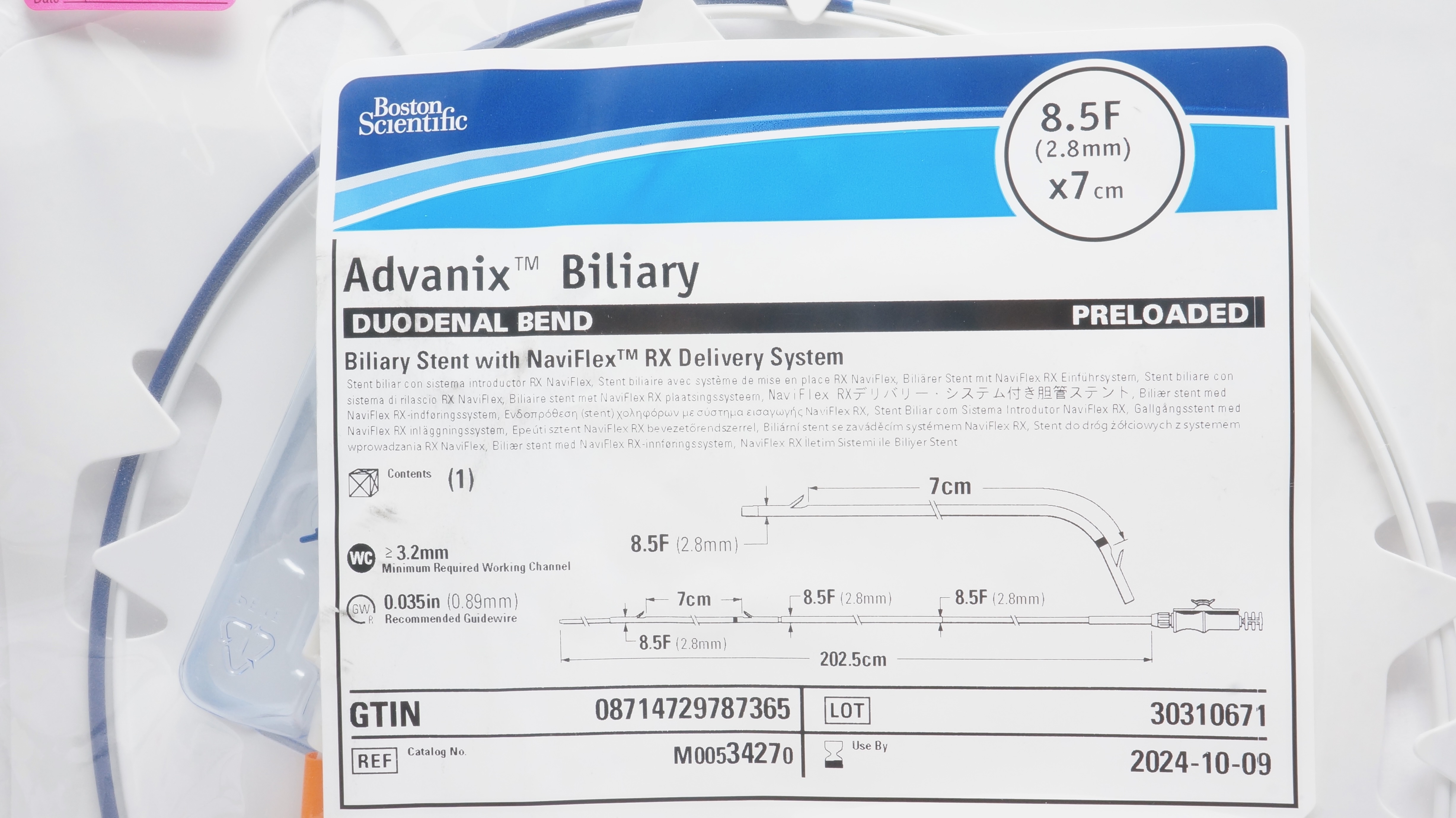 Boston Scientific M00534270 Advanix Biliary Stnt W/Delivery System 8.5F x 7cm(x)