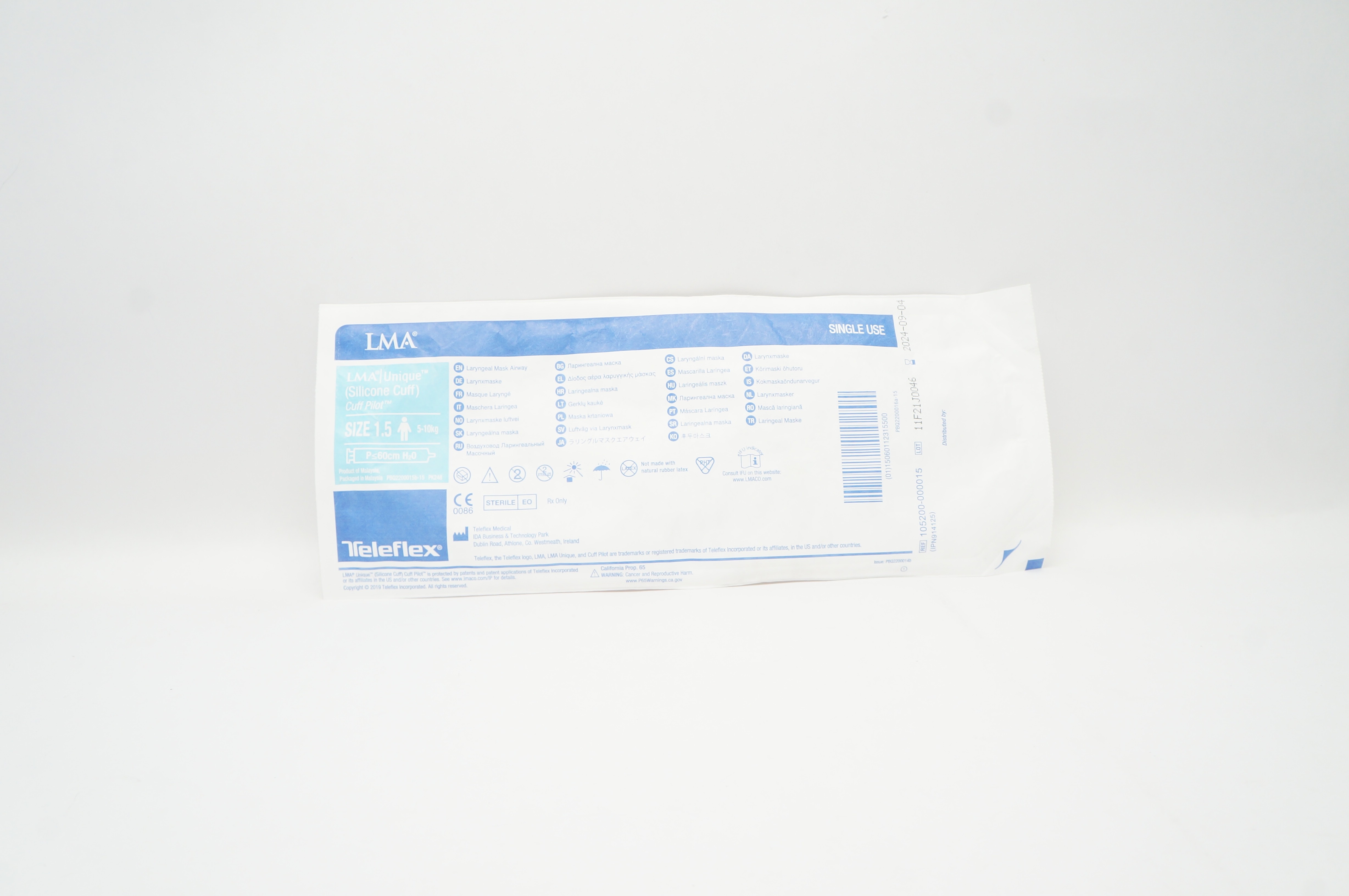 Teleflex 105200-000015 LMA Unique Cuff Pilot Size 1.5 5-10kg P≤60cm H2O