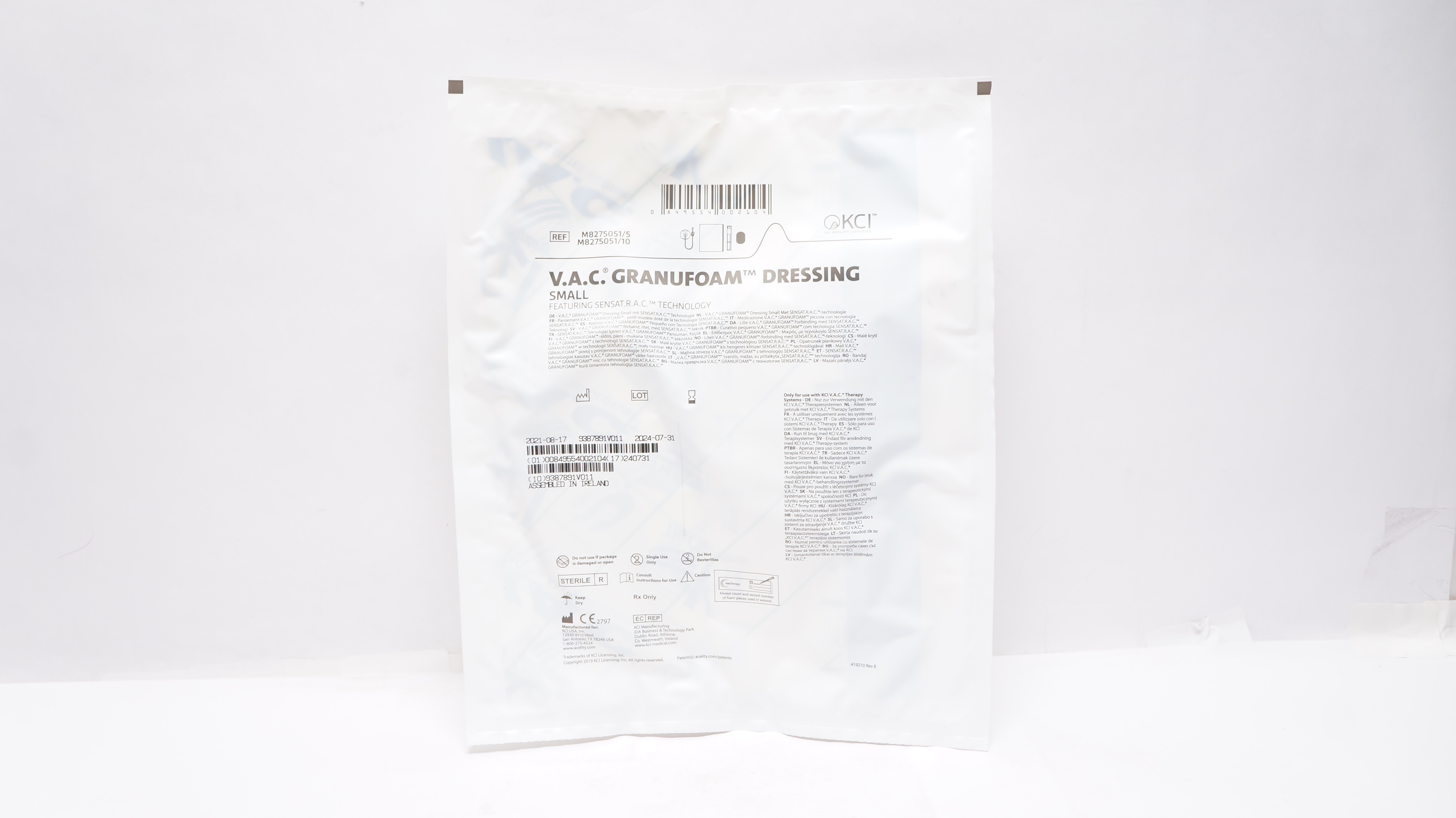KCI M8275051/5 V.A.C. Granufoam Dressing Featuring SENSAT.R.A.C.Technology Small