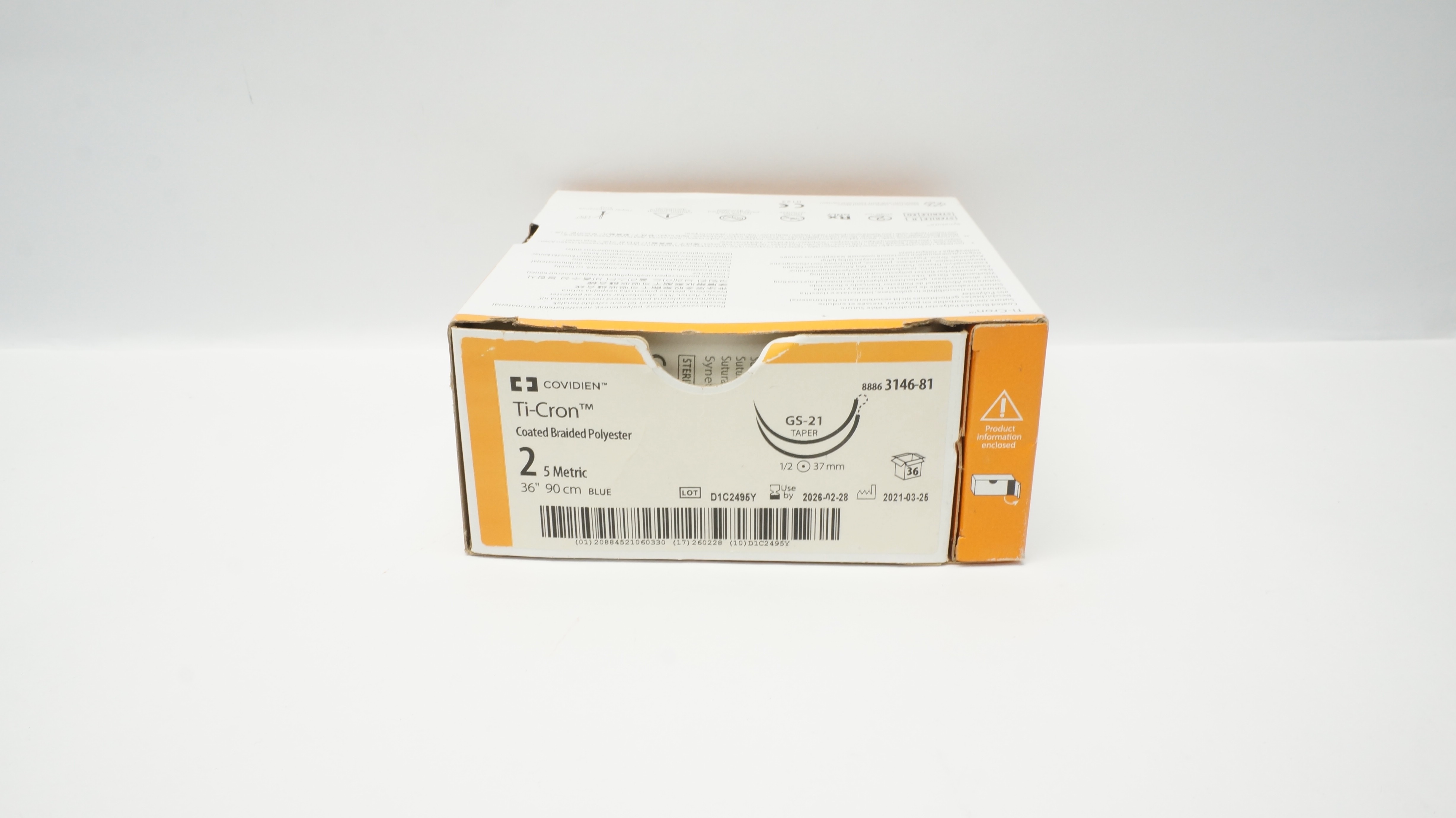 Covidien 88863146-81 2 Ti-Cron Blue 90cm GS-21 Taper 37mm - Box of 27