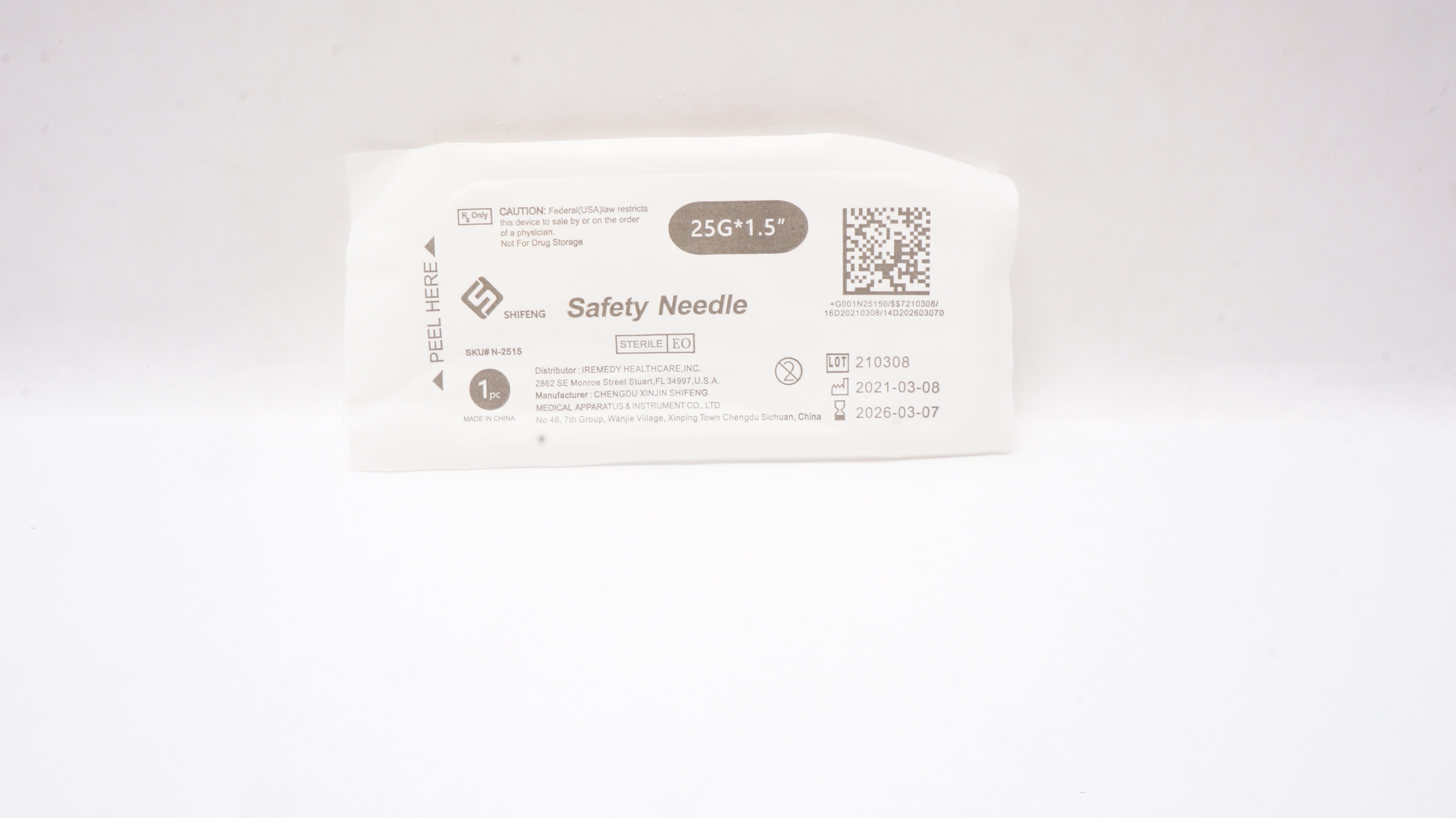 Iremedy Healthcare N-2515 Safety Ndle. 25G x 1-1/2inch