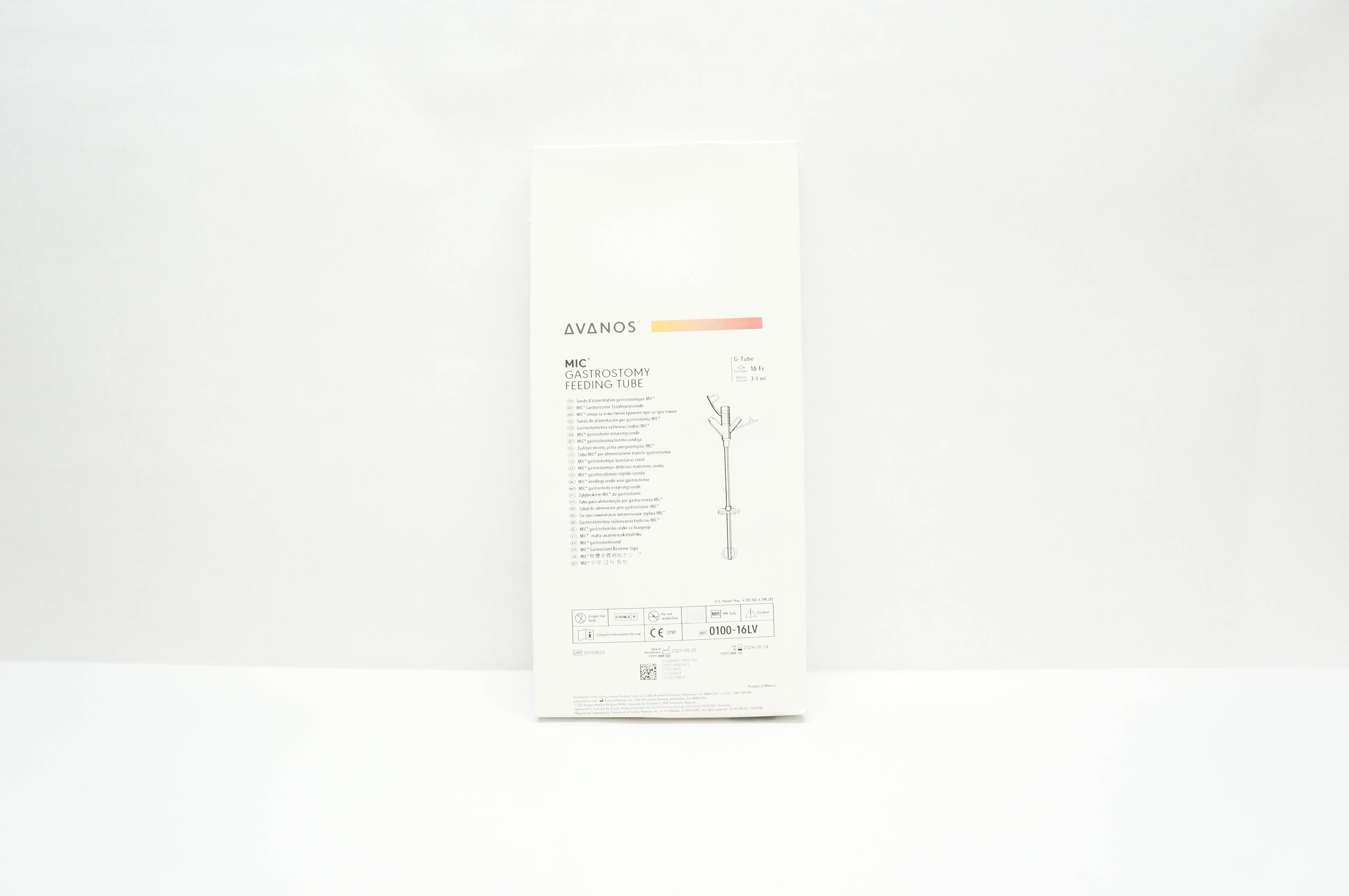 Avanos 0100-16LV MIC Gastrostomy Feeding G-Tube 16Fr x 3-5mL