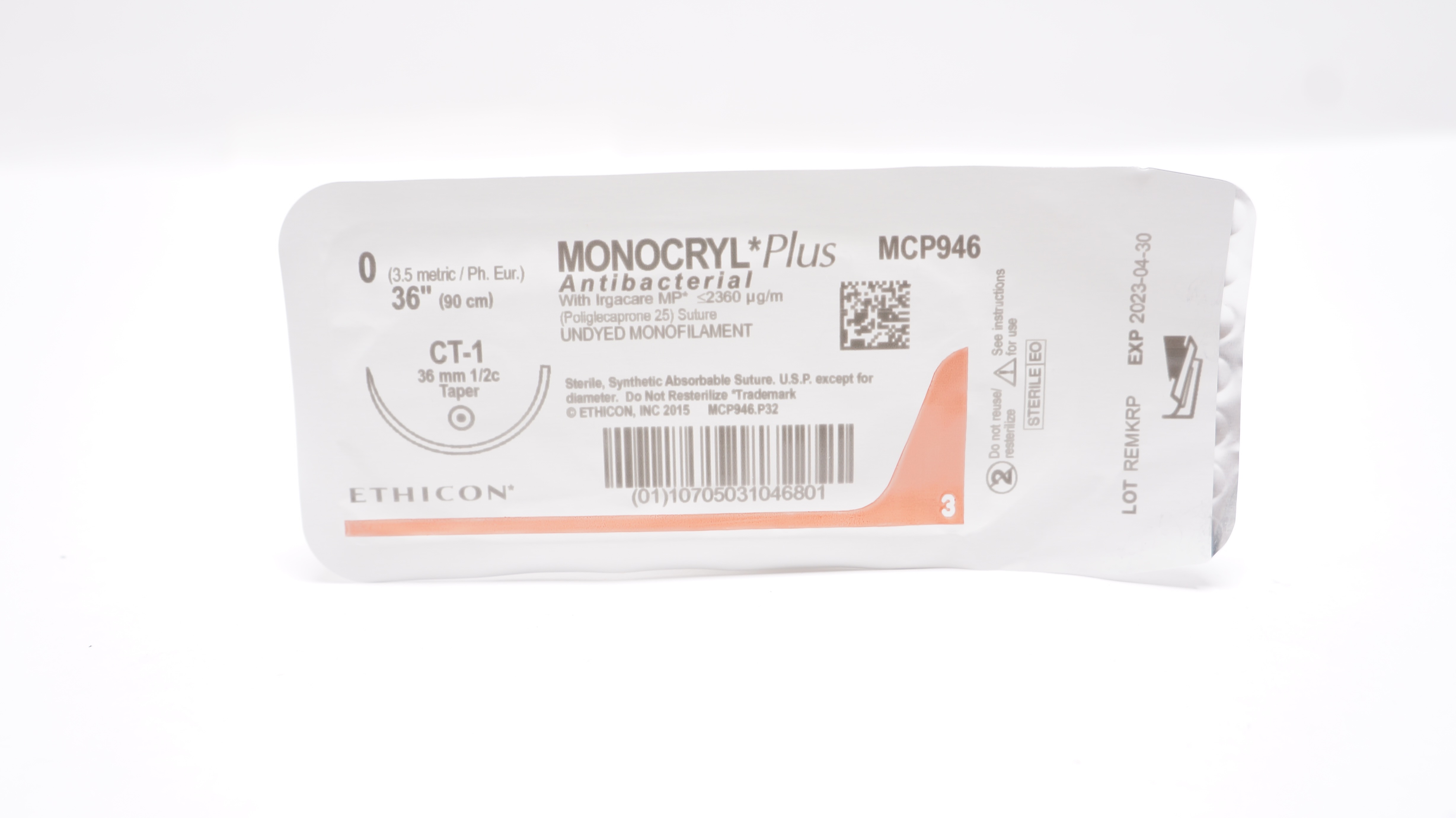 Ethicon MCP946 0 MONOCRYL Plus, CT-1, 36mm 1/2c Taper, 36inch (x)