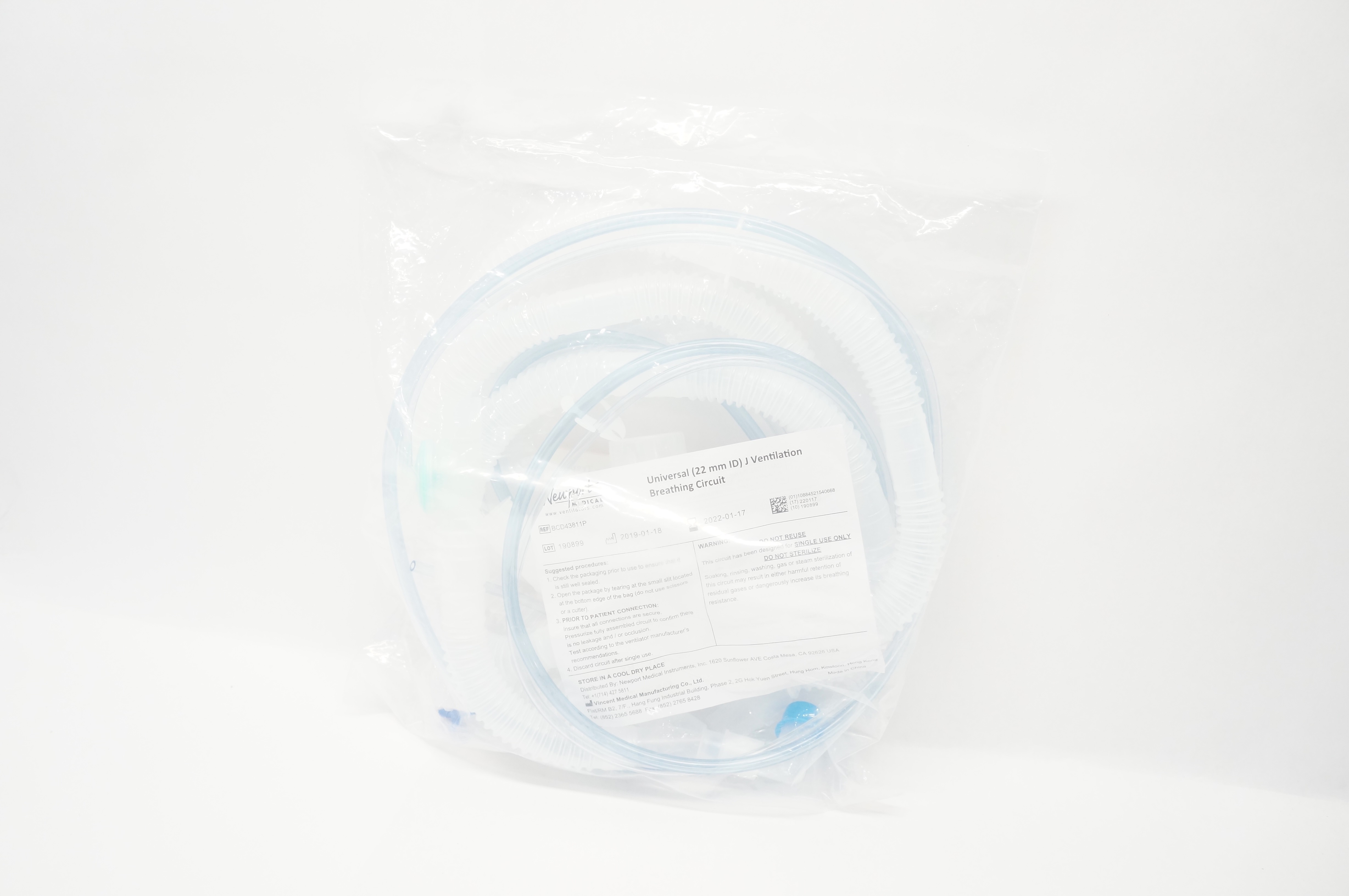 Newport Medical BCD43811P Universal J Ventilation Breathing Circuit 22mm ID (x)