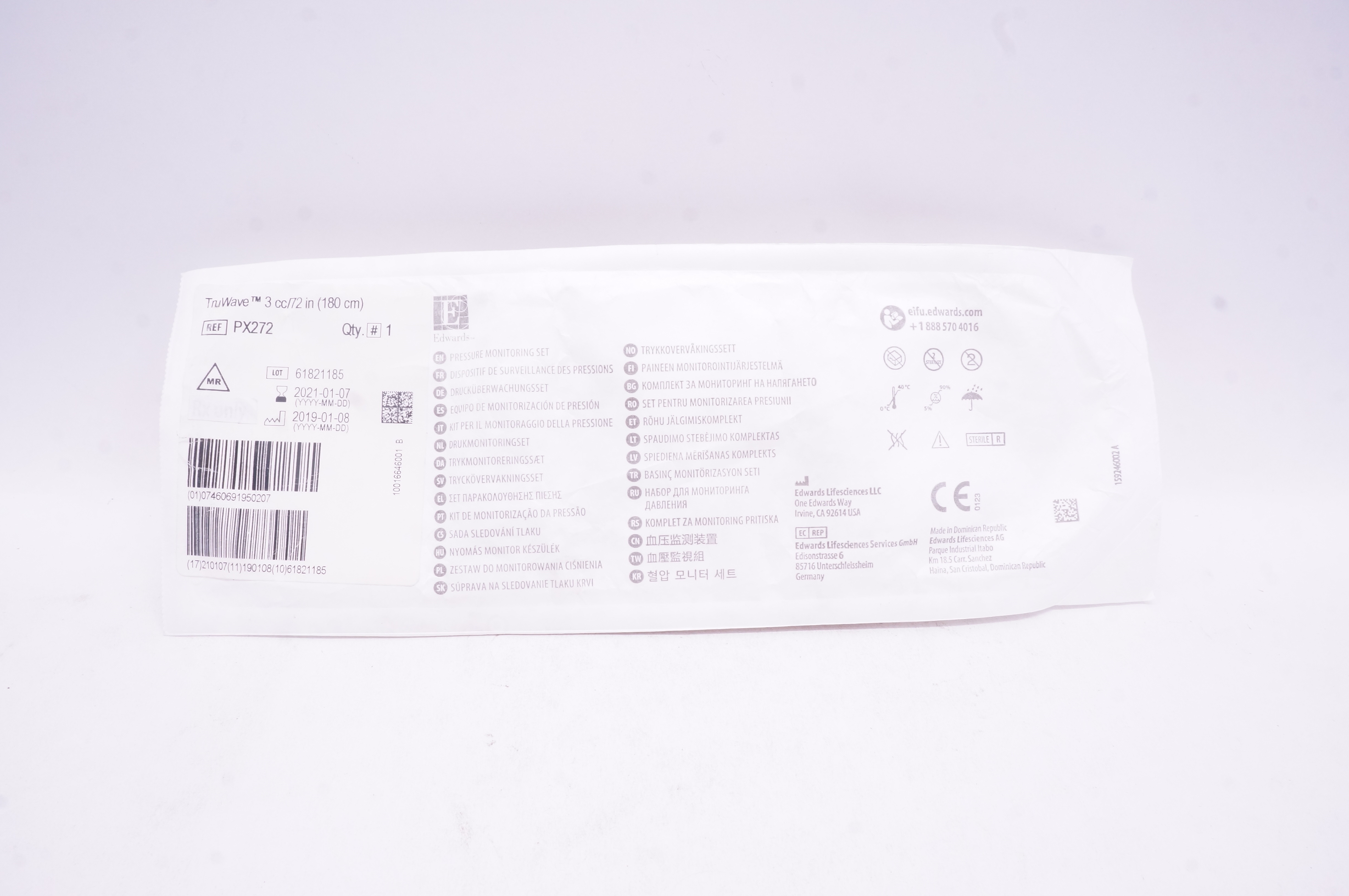 Edwards Lifesciences PX272 TruWave Pressure Monitoring Set 3cc/72 inch (x)