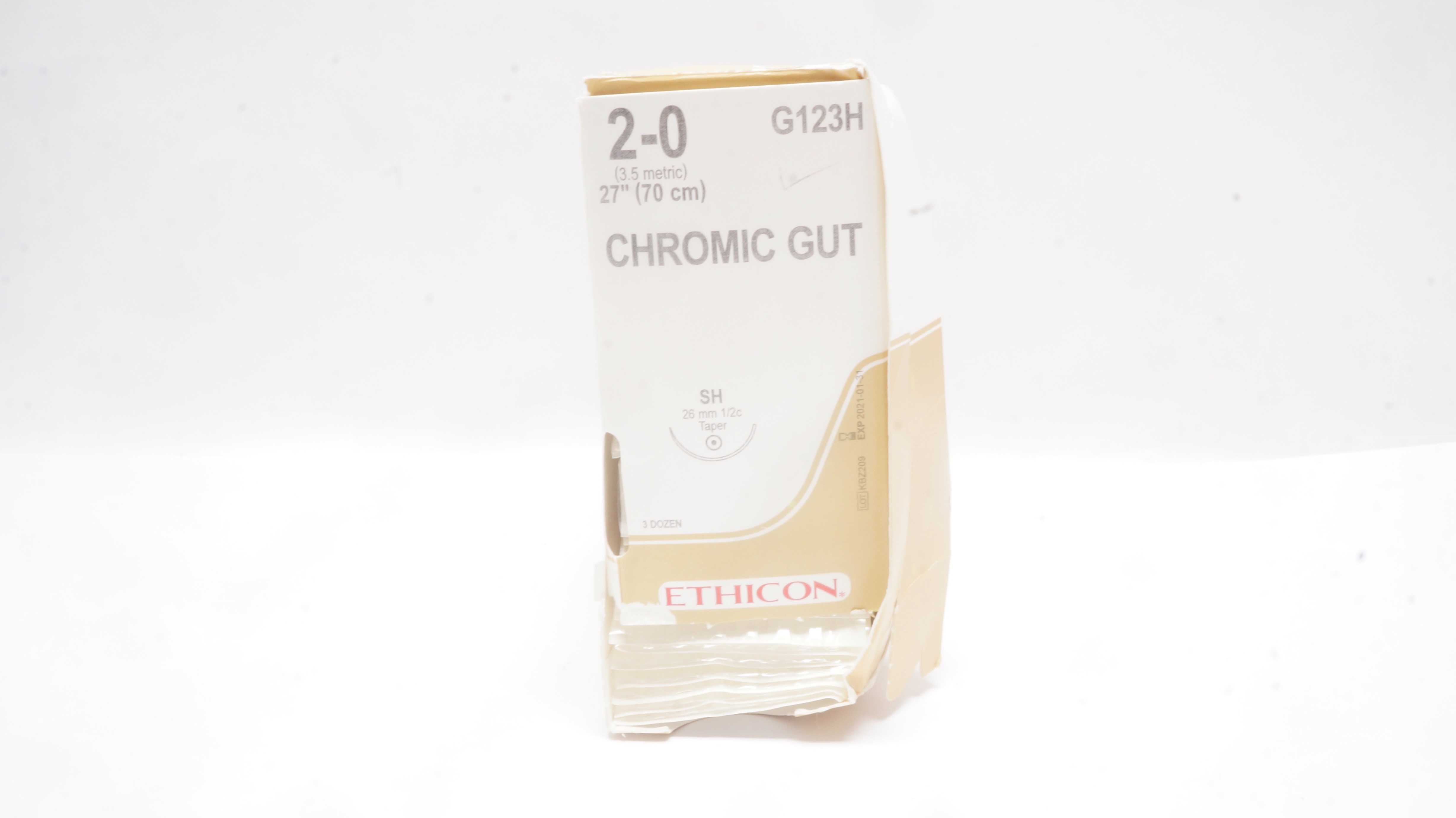 Ethicon G123H 2-0 Chromic Gut SH 26mm 1/2c Taper 27inch (x) - Box of 25